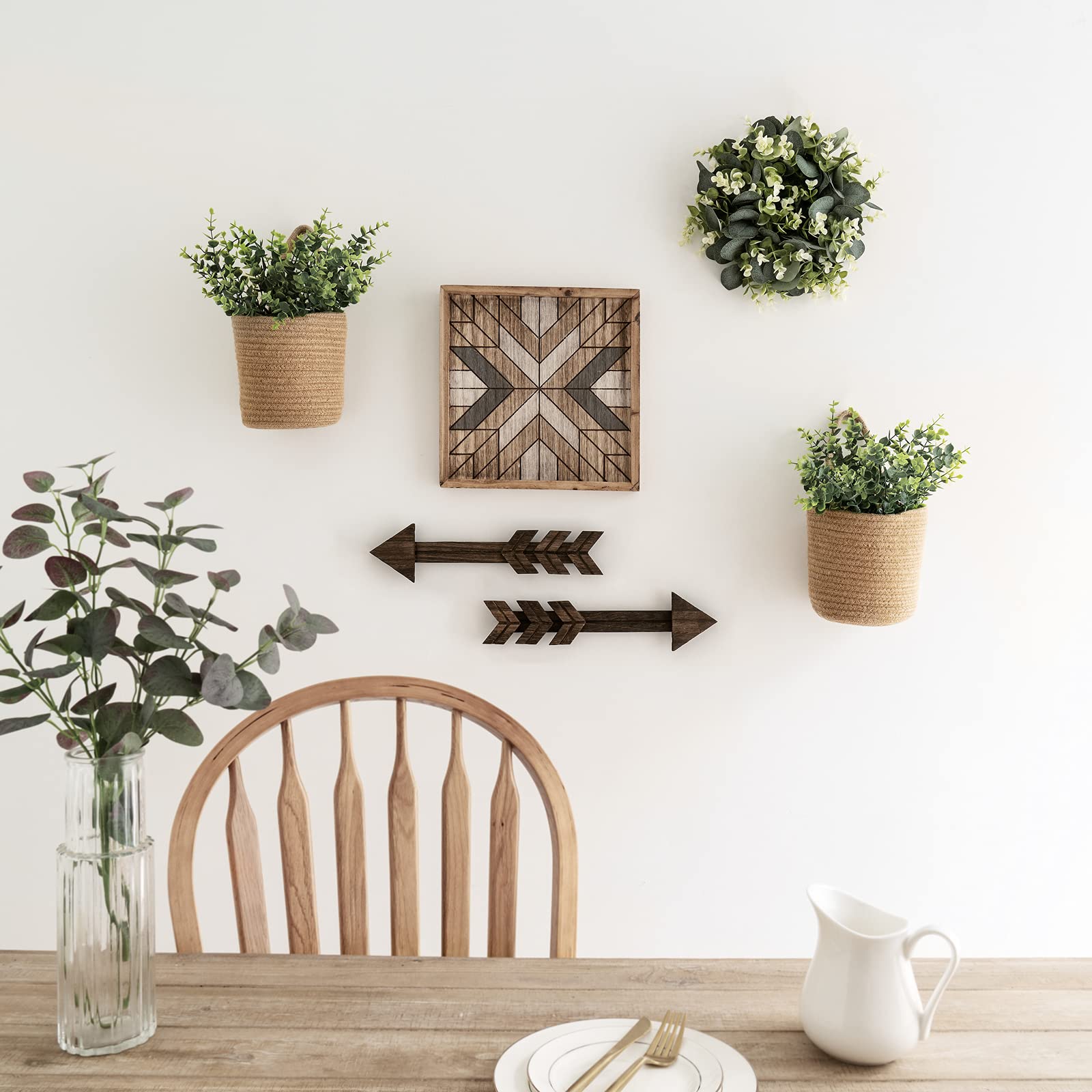 Dahey Macrame Wall Hanging Tapestry - Boho Chic Woven Wall Art with Eucalyptus Wreath & 2-Pack Rope Baskets - Farmhouse Home Decor for Living Room, Bedroom, and Office