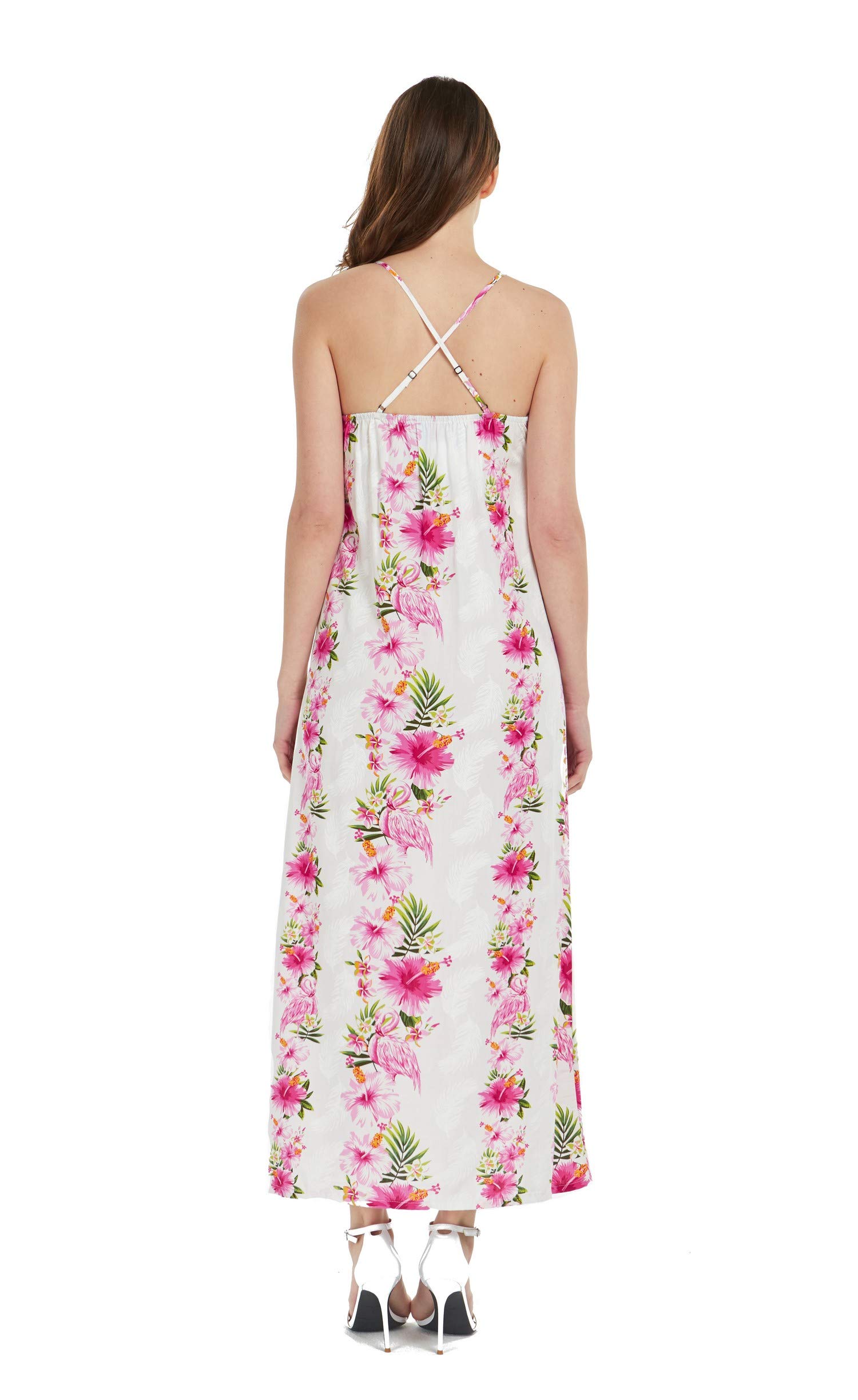 Women's Hawaiian Luau Pink Hibiscus Vine Maxi Sweetheart Dress - Floral Summer Beach Party Dress for Tropical Vacations, Luau Parties & Resort Wear