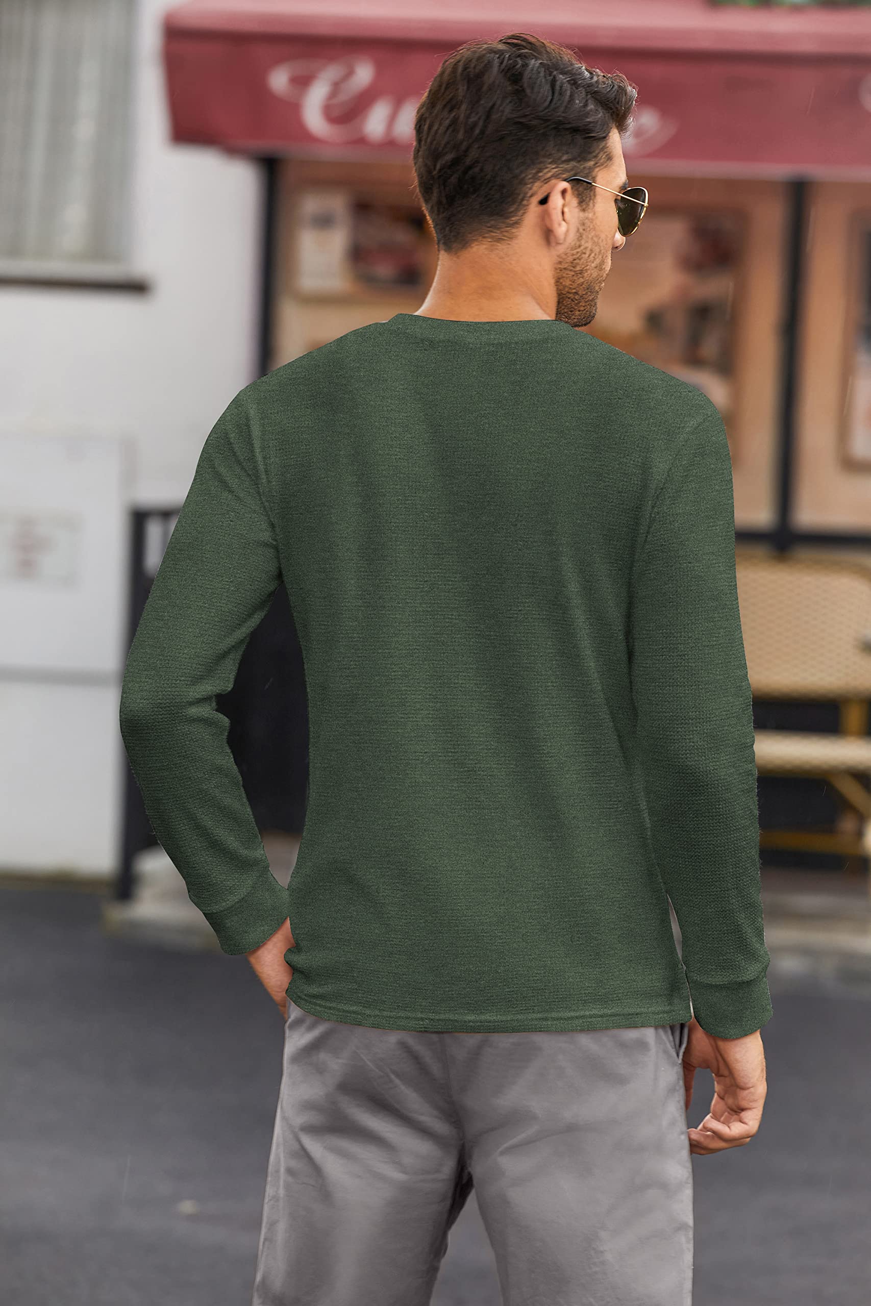 COOFANDY Men's Henley Shirt Long Sleeve Waffle Knit Pullover T-Shirt with Pocket | Casual Button Down Shirt for Men | Perfect for Work, Date Night & Outdoor Activities