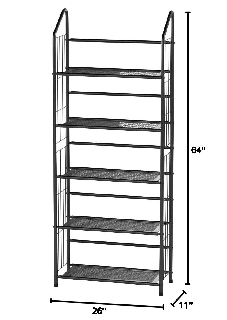 5-Tier Black Metal Bookshelf Rack - Heavy Duty Storage Shelf for Home Office, Living Room & Bedroom Organization | Space-Saving Bookcase for Books, Decor & Display
