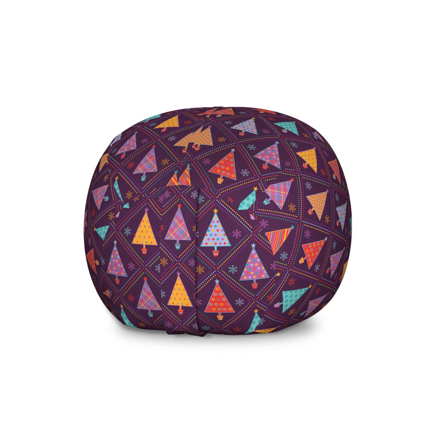 Ambesonne Christmas Storage Toy Bag Chair - Large Washable Stuffed Animal Organizer with Colorful Triangle Tree & Rhombus Patterns | Perfect for Holiday Decor, Kids' Room Organization & Seasonal Celebration
