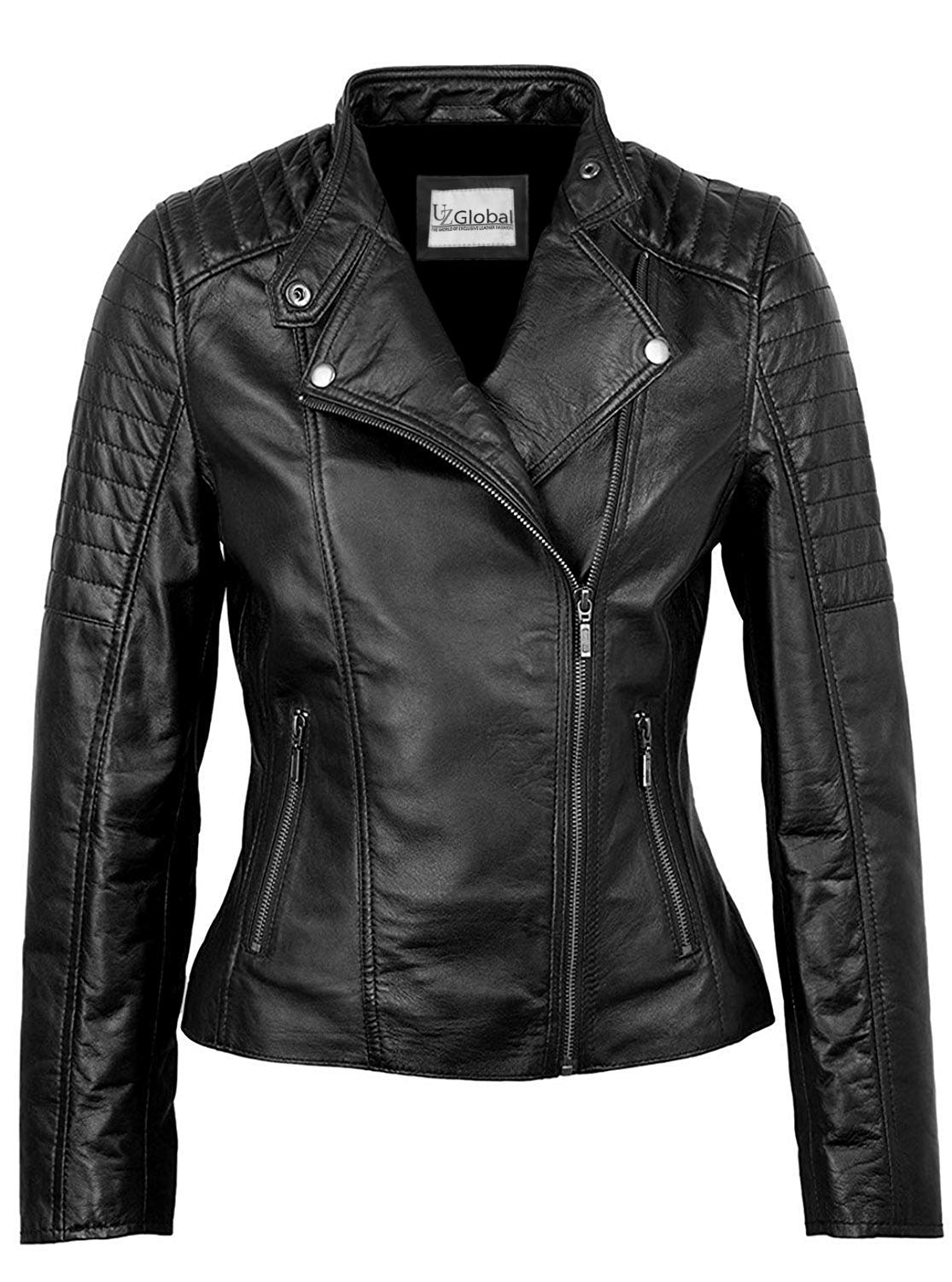 UZ Global Women's Notch Collar Quilted Leather Jacket - Stylish Biker Jacket for Women | Perfect for Motorcycle Riding, Night Out & Fashion Statement