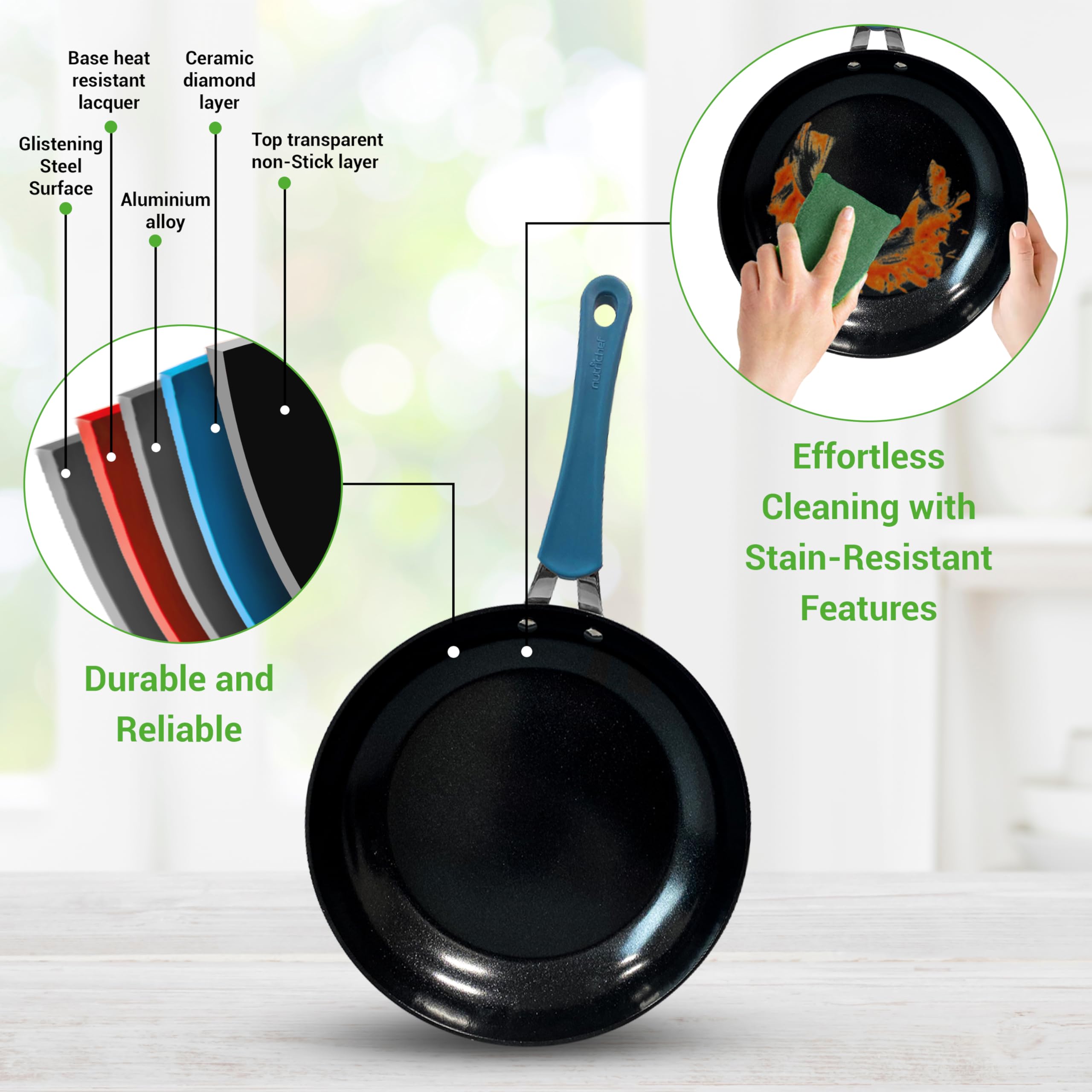 NutriChef 11-Piece Ceramic Nonstick Cookware Set - Blue Diamond Coating, Induction Compatible, Includes Saucepan, Frying Pans & Dutch Oven with Utensils, Dishwasher Safe - Perfect for Healthy Cooking, Family Meals & Professional Kitchens - NCCW11BD.7