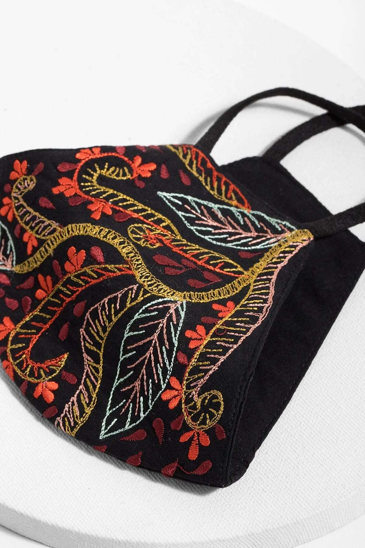 Autumn Embroidered Face Mask - Floral Design Cotton Fabric for Women & Men - Breathable Reusable Fashion Mask for Fall Season - Perfect for Outdoor Activities, Travel, and Daily Protection