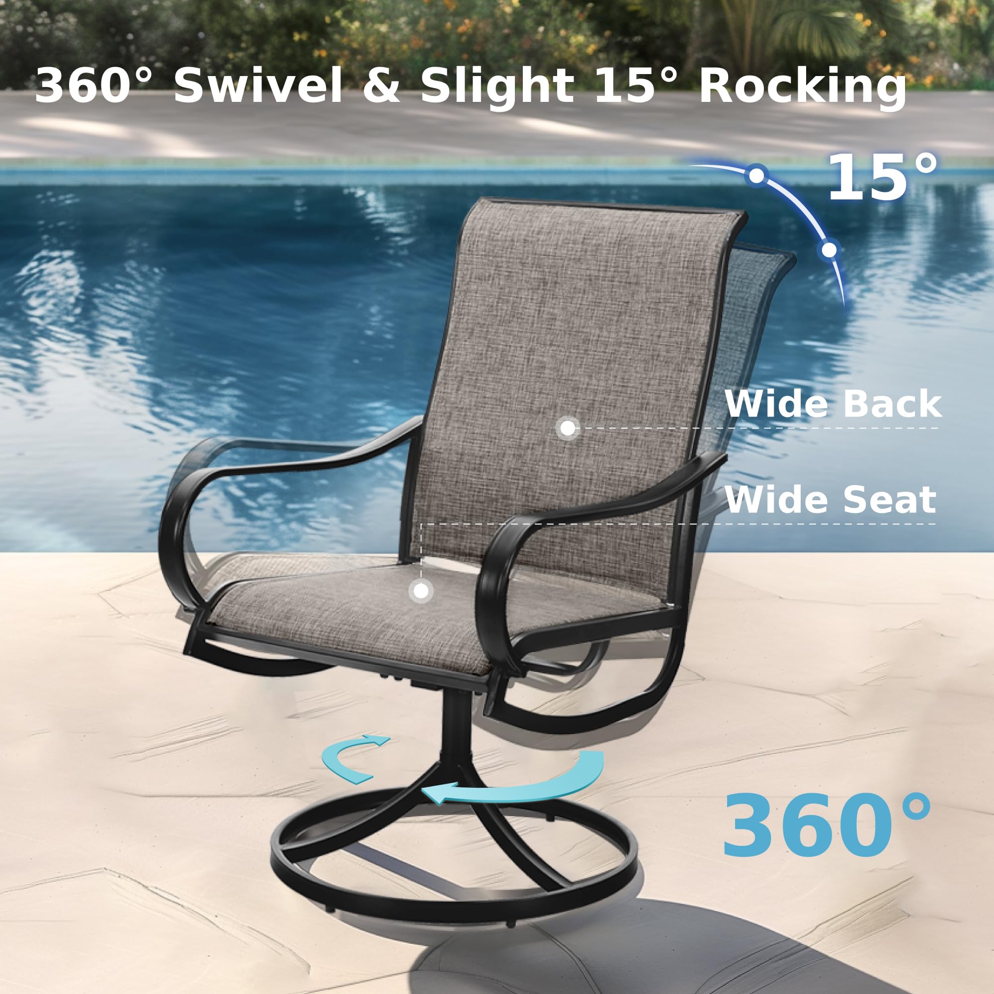 MFSTUDIO 6-Piece Patio Dining Set - All-Weather Outdoor Furniture with 6 Swivel Sling Chairs & 54