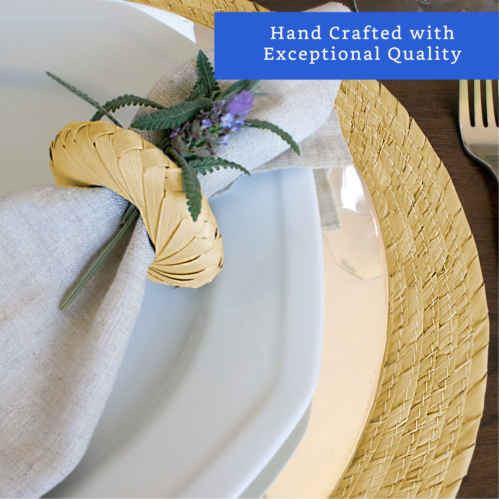 Handmade Natural Woven Round Placemats Set of 6 with Napkin Rings - Eco-Friendly Straw Wicker Chargers for Dining Table - Rustic Wedding & Home Decor Place Settings for Everyday Use & Special Occasions