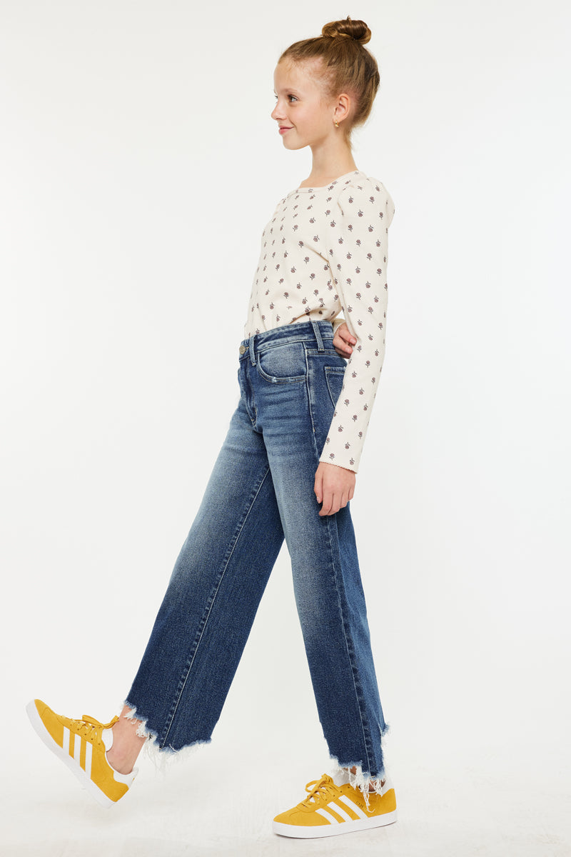 High Rise Kids Cropped Wide Leg Jeans - Trendy & Comfortable Denim Pants for Girls - Perfect for School, Playdates & Casual Outings