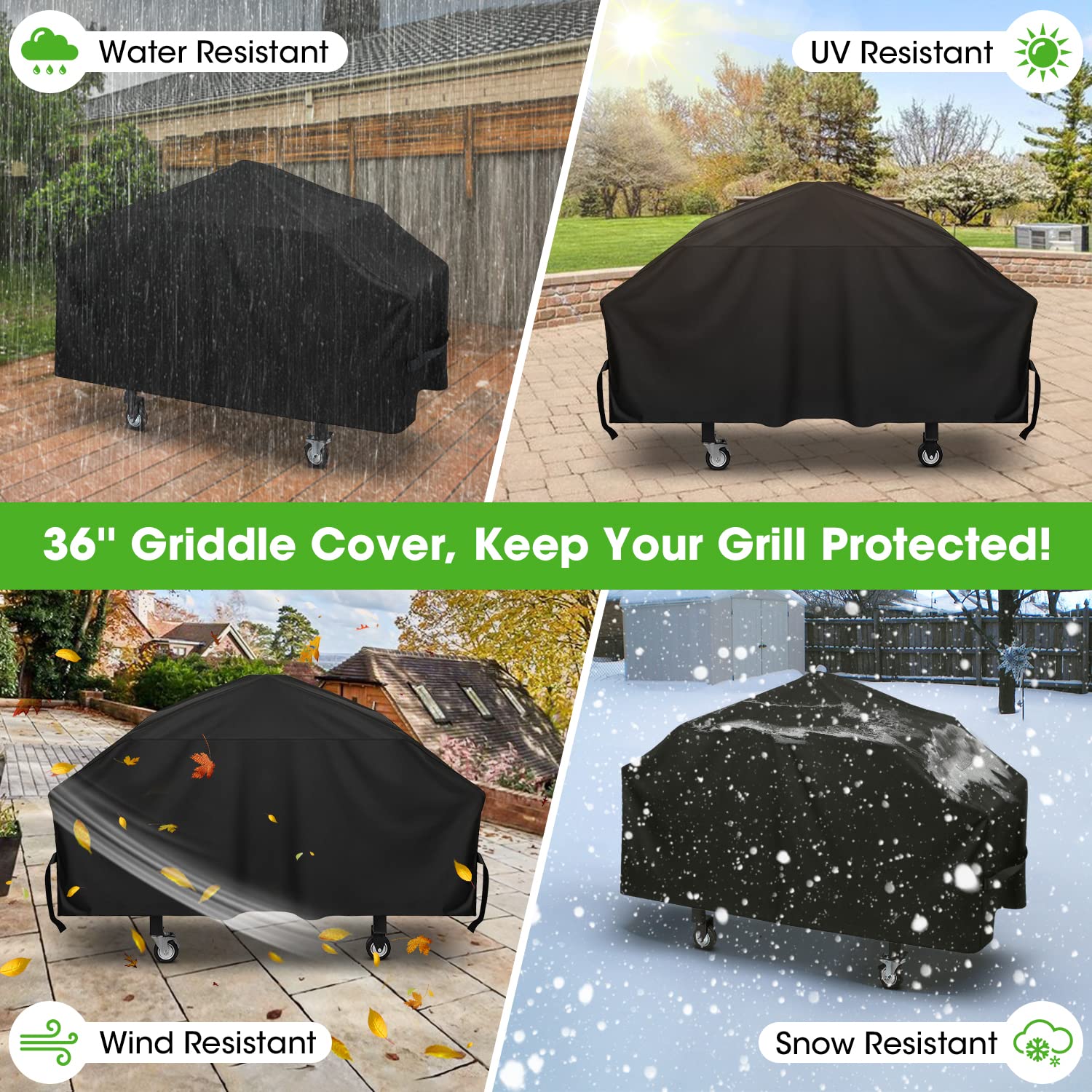 36 Inch Heavy Duty Waterproof Griddle Cover - Compatible with Blackstone, Camp Chef 600, Royal Gourmet & 4 Burner Grills | Flat Top Grill Cover with Sealed Seams & Support Rack | Perfect for Outdoor Cooking, Camping, Backyard BBQs & Patio Use