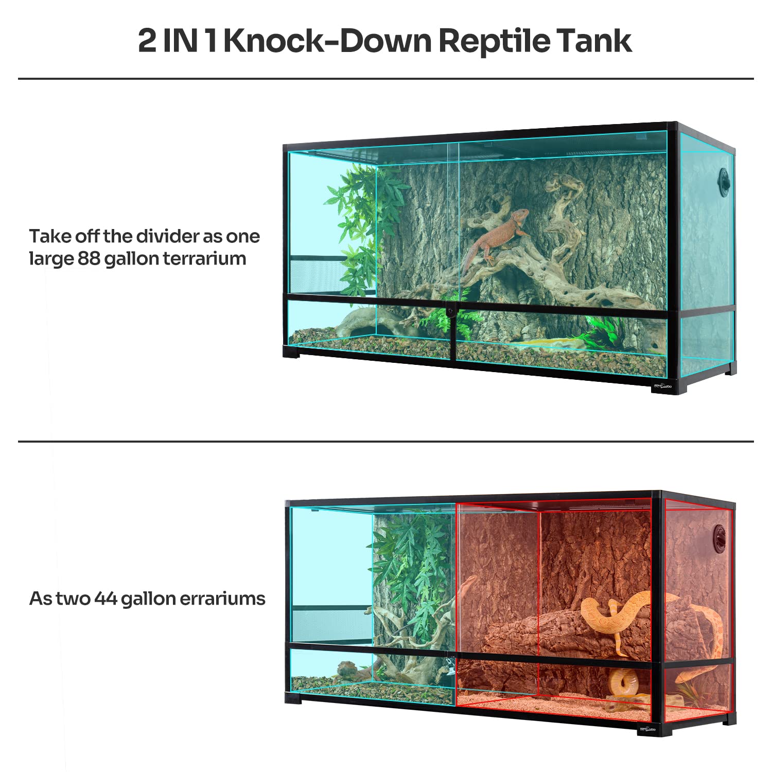 REPTIZOO 88 Gallon Large Reptile Terrarium Tank - 48