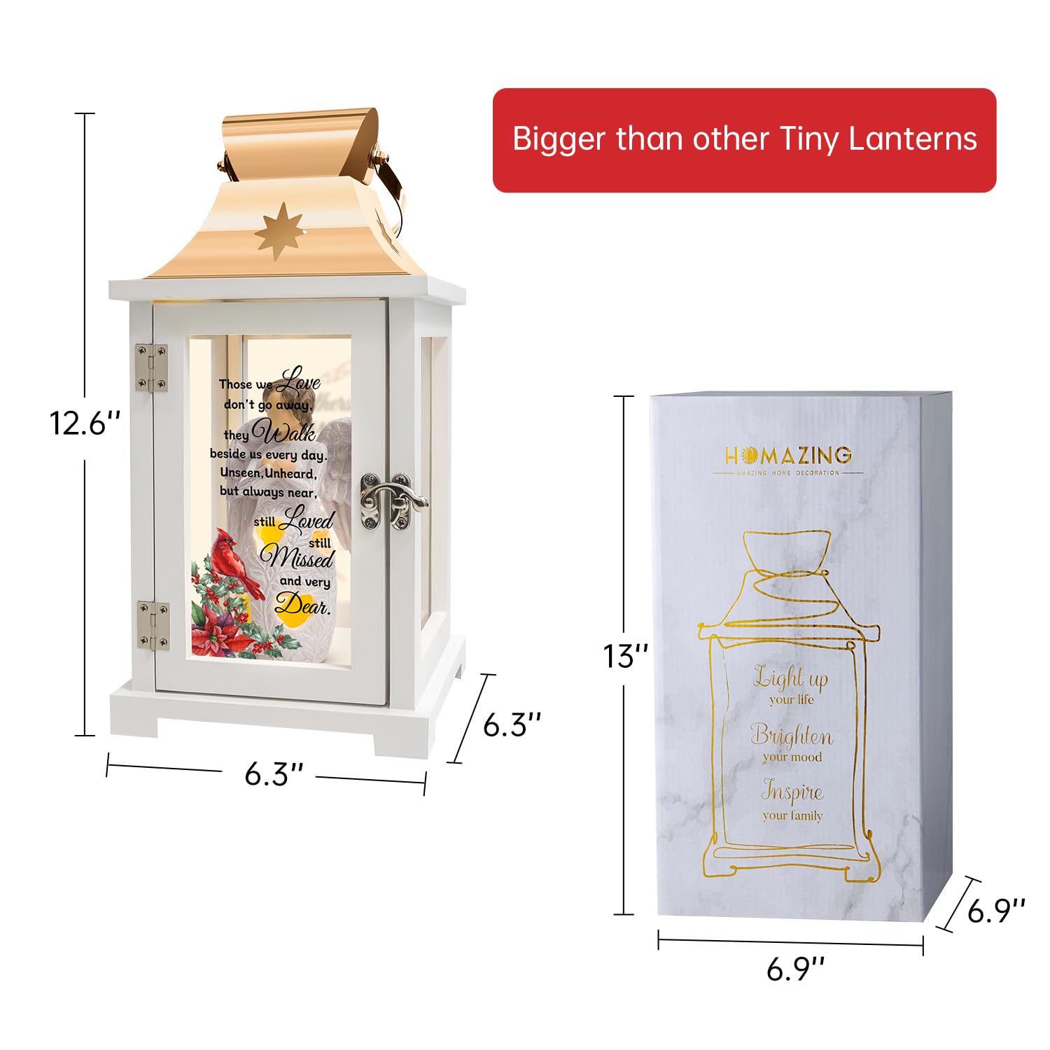 Memorial Lantern for Loved Ones - Bereavement Angel & Cardinal Sympathy Gift for Loss of Father, Mother or Family - Funeral Remembrance Candle Holder for Home Memorials, Graveside Tributes & Healing Ceremonies