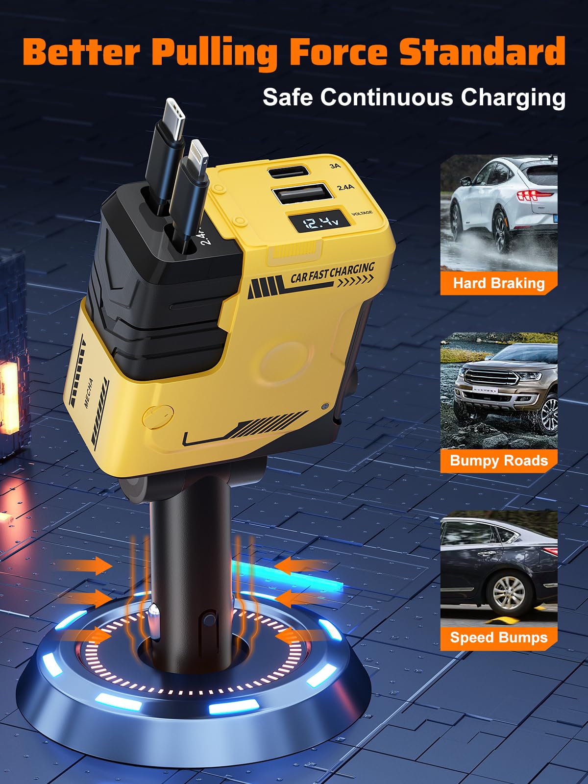 4-in-1 Retractable Car Charger with 31.5