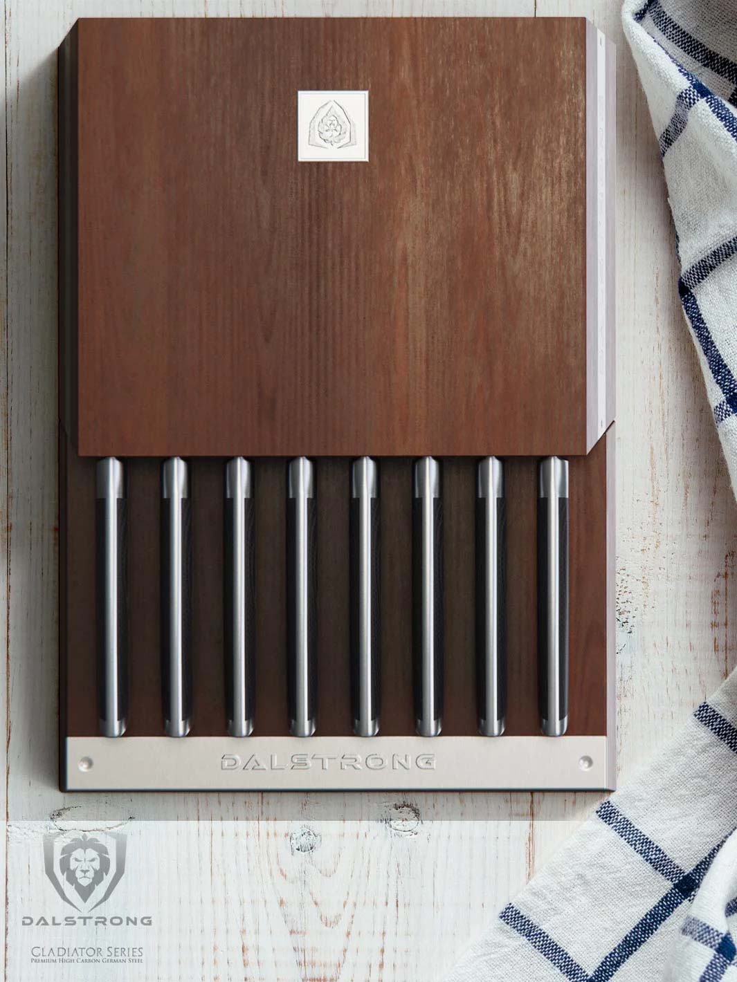 Premium 8-Piece Steak Knife Set with Wooden Storage Block - Gladiator Series by Dalstrong - Perfect for Steak Dinners, BBQ Parties & Kitchen Gifting