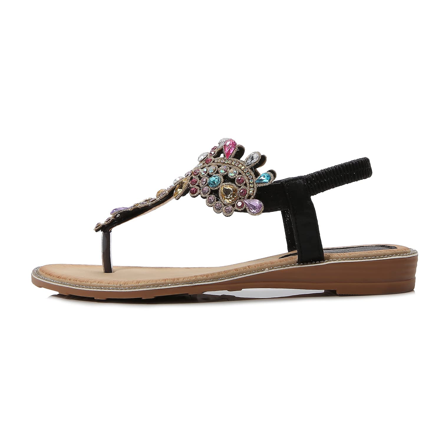 iCKER Women's Bohemian Beaded Flat Sandals - Rhinestone Leather Thong Sandals for Ladies | Perfect for Beach, Vacation, and Summer Outfits