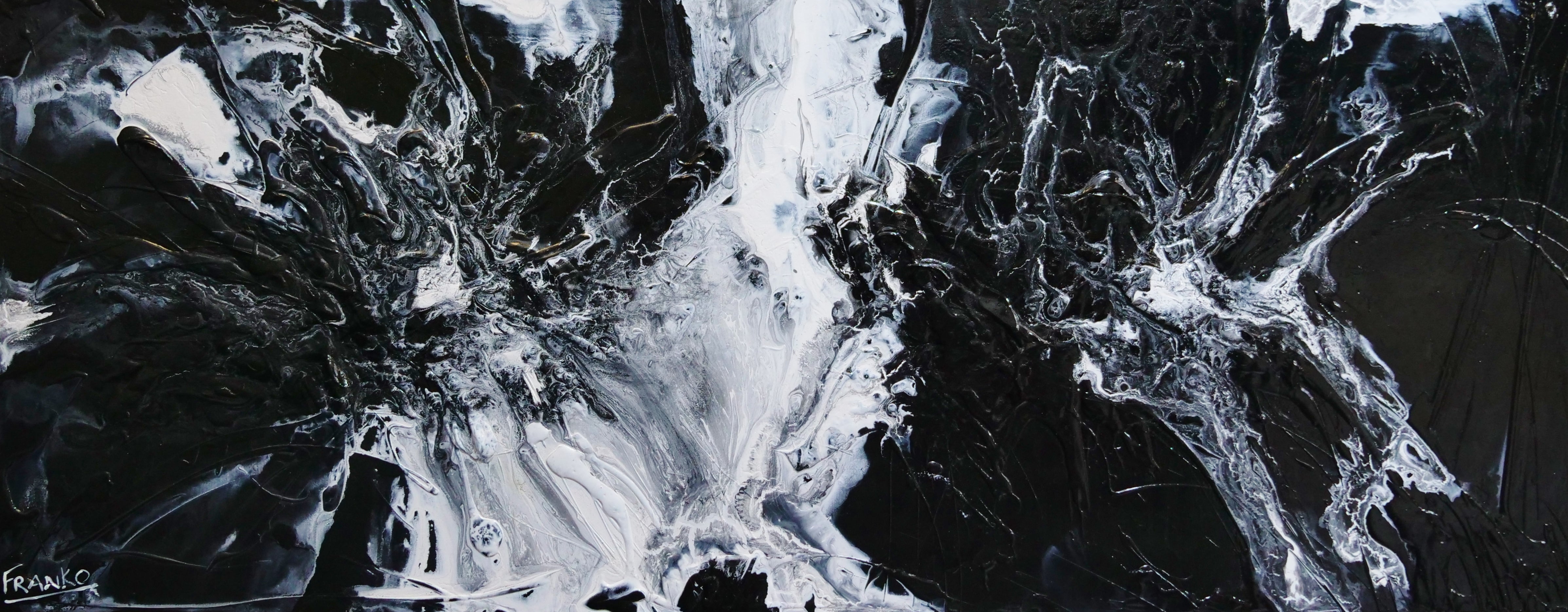 200cm x 80cm Black Cotton Candy Abstract Textured Painting - Modern Black & White Wall Art for Living Room, Bedroom & Office Decor