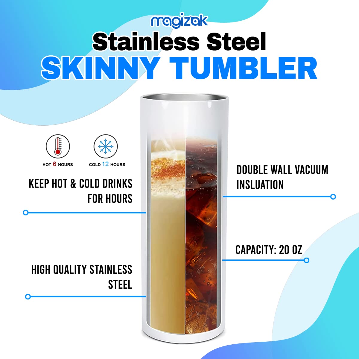 Custom 20oz Stainless Steel Skinny Tumbler with Photo & Text - Personalized Coffee Travel Mug for Birthday, Christmas Gifts | Office, Gym, Outdoor Use