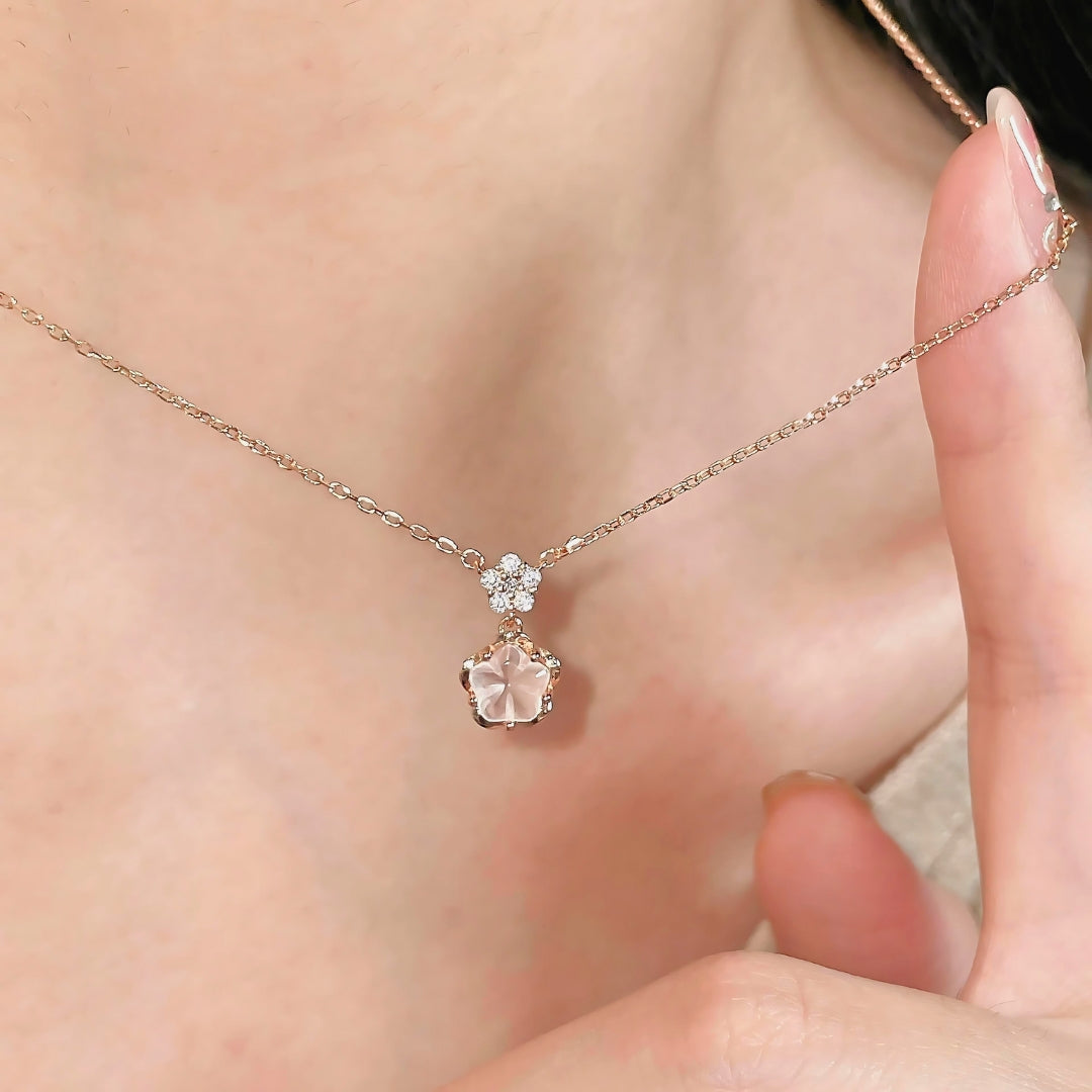 Cherry Blossom Rose Pink Gemstone Necklace for Women - Elegant Floral Jewelry Gift for Valentine's Day, Anniversary & Special Occasions | TB1282