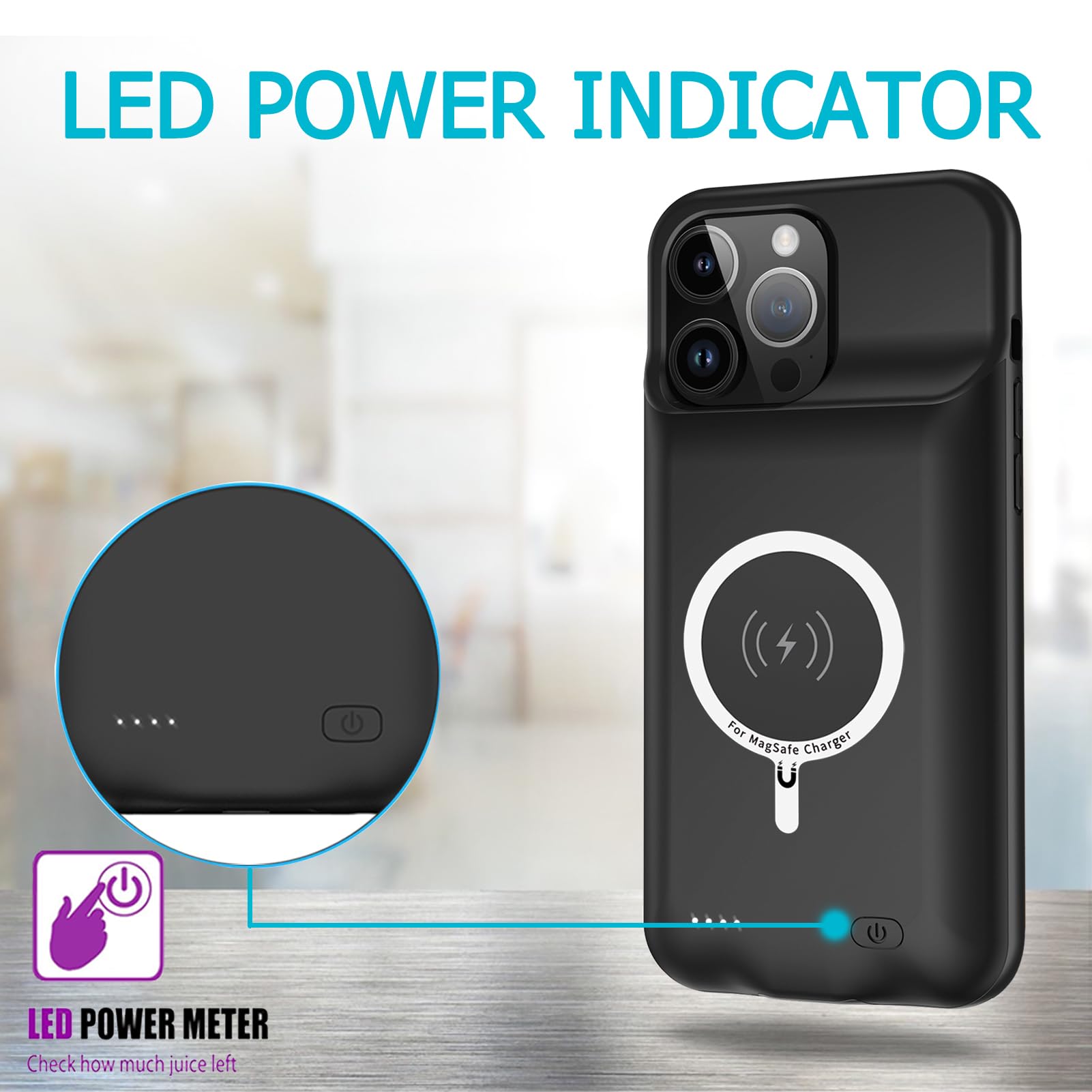 12000mAh Battery Case for iPhone 15 Pro Max (6.7 inch) - Black | Extended Charging Protection Case with Wireless Charging Compatible | Perfect for Travel, Outdoor & Daily Power Backup