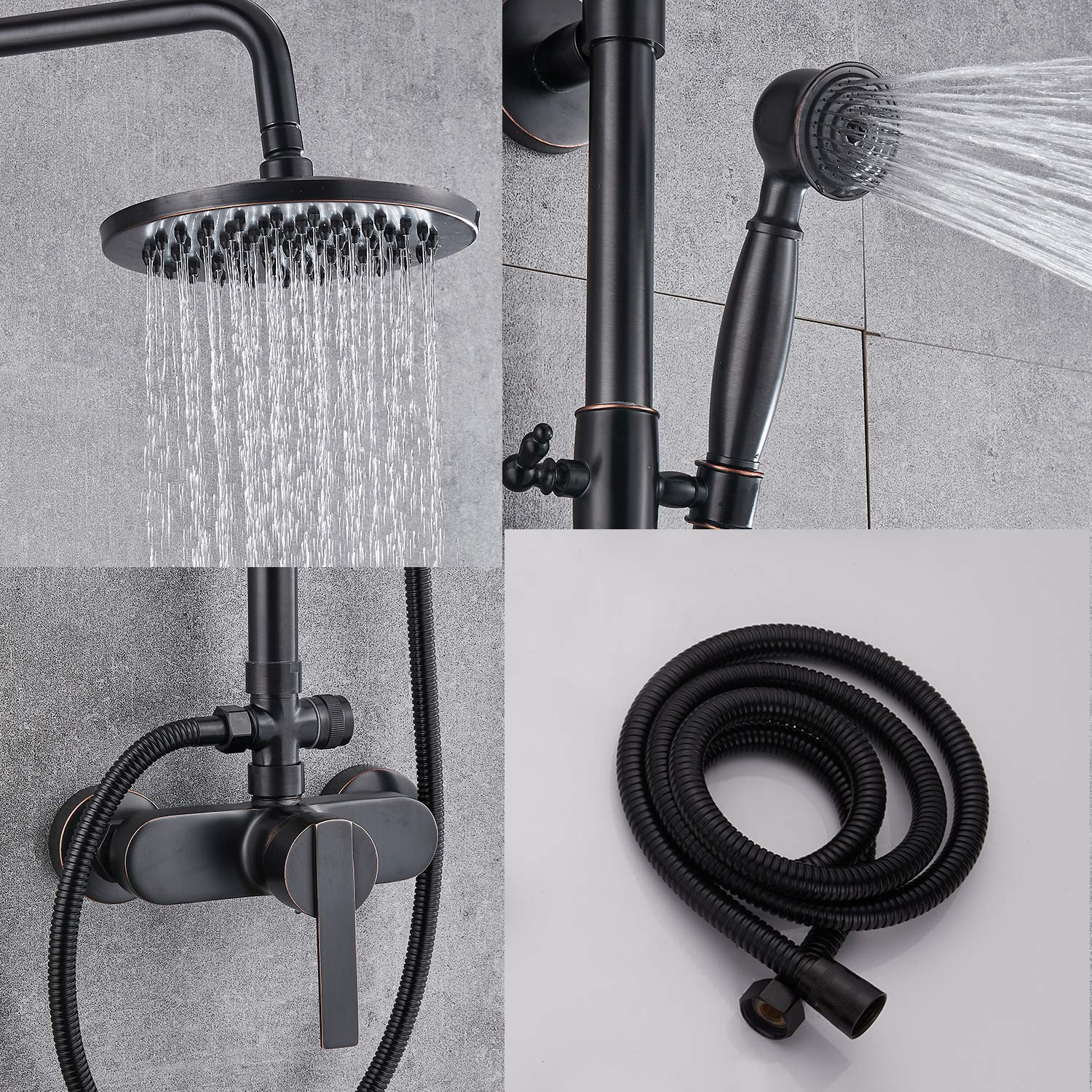 Oil Rubbed Bronze Wall Mount Bathtub Faucet with Handheld Shower Sprayer - Exposed Pipe Shower System - Vintage Bathroom Fixture for Spa-Like Relaxation