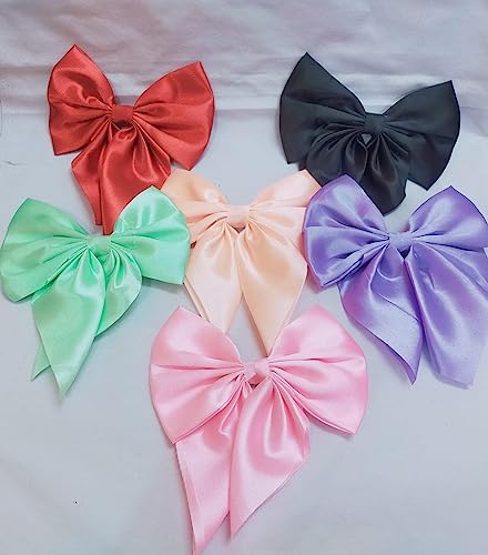 Sellplus Large Satin Hair Bows for Girls - 5-Pack Hair Clips, Bowknot Barrettes & Hair Accessories for Kids - Perfect for School, Parties & Special Occasions