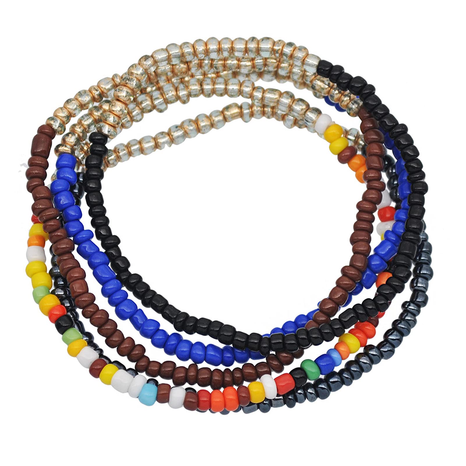Bohemian Seed Beads Bracelet Set for Women - Colorful Pearls, Starfish & Rainbow Beaded Anklets | Stackable Multilayered Handmade Jewelry for Summer, Beach & Festival Wear