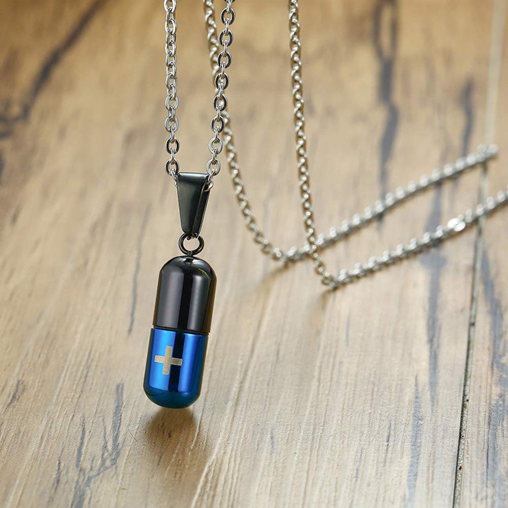 Stainless Steel Medical Alert ID Necklace for Men & Women - Emergency Pill Case Pendant with Engraved Medical Info - Perfect for Seniors, Diabetics & Allergy Sufferers