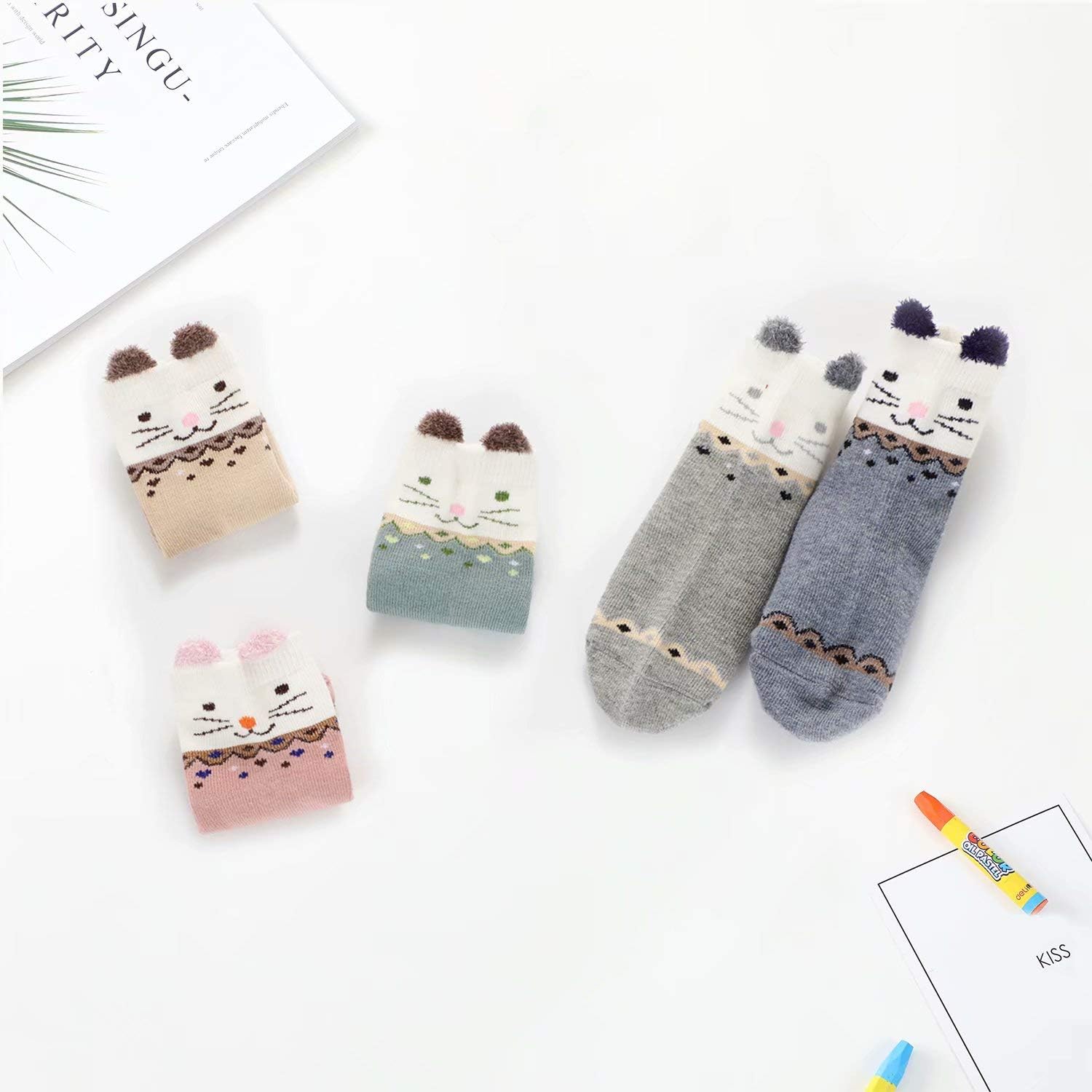 Adorable Animal Cat Socks for Toddler Girls - Soft Cotton Ankle & Quarter Crew Socks for Kids - Perfect for Playtime, School & Everyday Wear