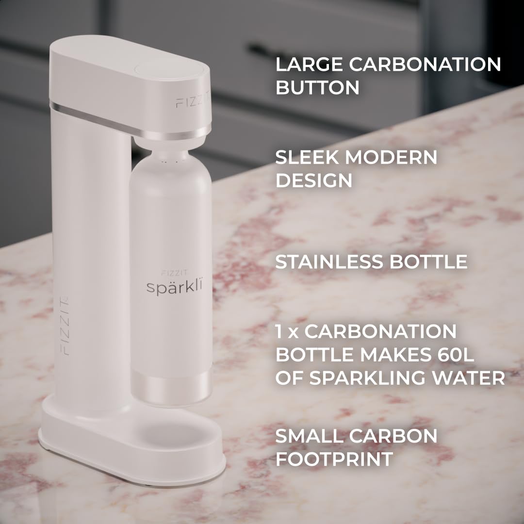 Fizzit Spärklï Sparkling Water Maker Machine with Stainless Steel Bottle - Home Carbonated Soda Maker for Healthy Drinks, Dishwasher Safe - Perfect for Parties, Kitchen & Office Use