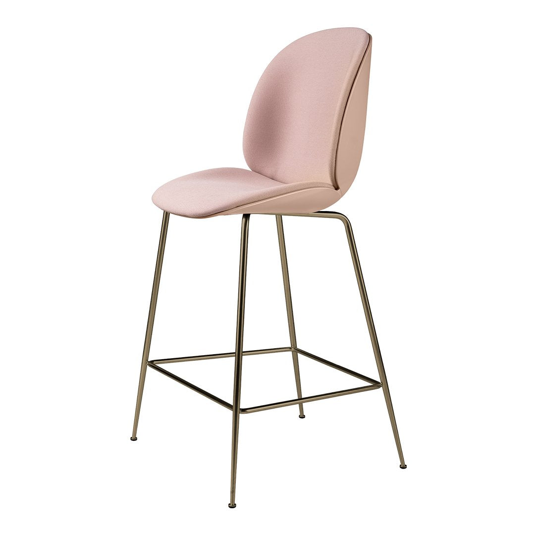 Vintage Upholstered Beetle Counter Stool with Antique Brass Base - Perfect for Kitchen Islands, Bars, and Breakfast Nooks