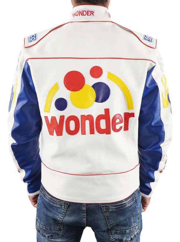 SpazeUp Men's White Racing Biker Leather Jacket - Premium Genuine Leather Motorcycle Jacket for Riding & Casual Wear - Fashionable Outerwear for Street Style & Motorcycle Enthusiasts
