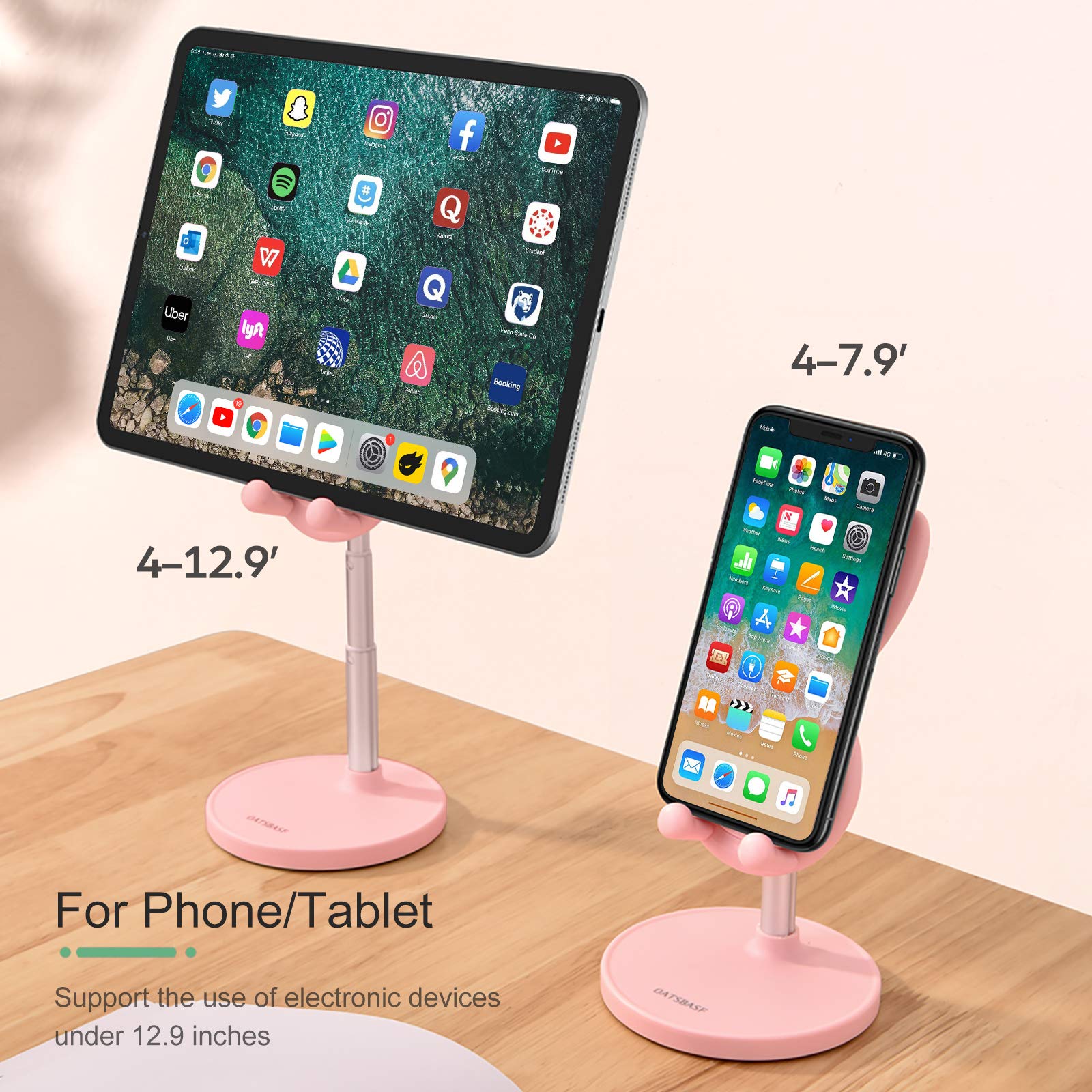 Adjustable Bunny Phone Stand for Desk - Cute Rabbit Phone Holder with Angle & Height Adjustment, Compatible with All Smartphones & Tablets (4-10 Inch) - Perfect for Home Office, Work Desk & Bedside Use (Pink)