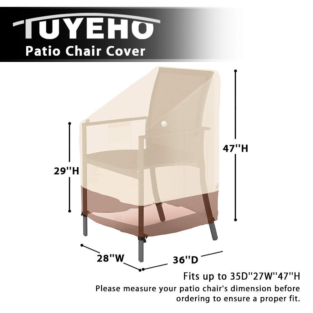 Tuyeho 600D Heavy Duty Waterproof Patio Furniture Covers - Round Table Cover & Outdoor Stackable Chair Covers Set, Weather Resistant Garden Furniture Protector for All Seasons (Beige & Brown) | Perfect for Backyard, Deck, Poolside & Outdoor Dining Areas