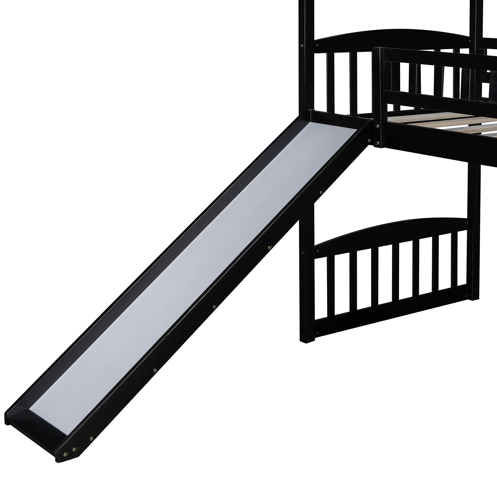 Space-Saving Twin Loft Bed with Slide & Safety Guardrails - Wooden House Bed with Roof & Ladder for Kids, Teens, Boys & Girls (Espresso-5) | Perfect for Small Bedrooms, Playrooms & Dorm Rooms