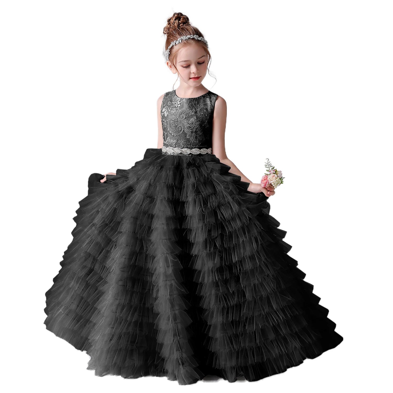 Tulle Flower Girl Dress Sleeveless Tiered Princess Gown for Weddings & Special Occasions - Perfect for Flower Girls & Pageants