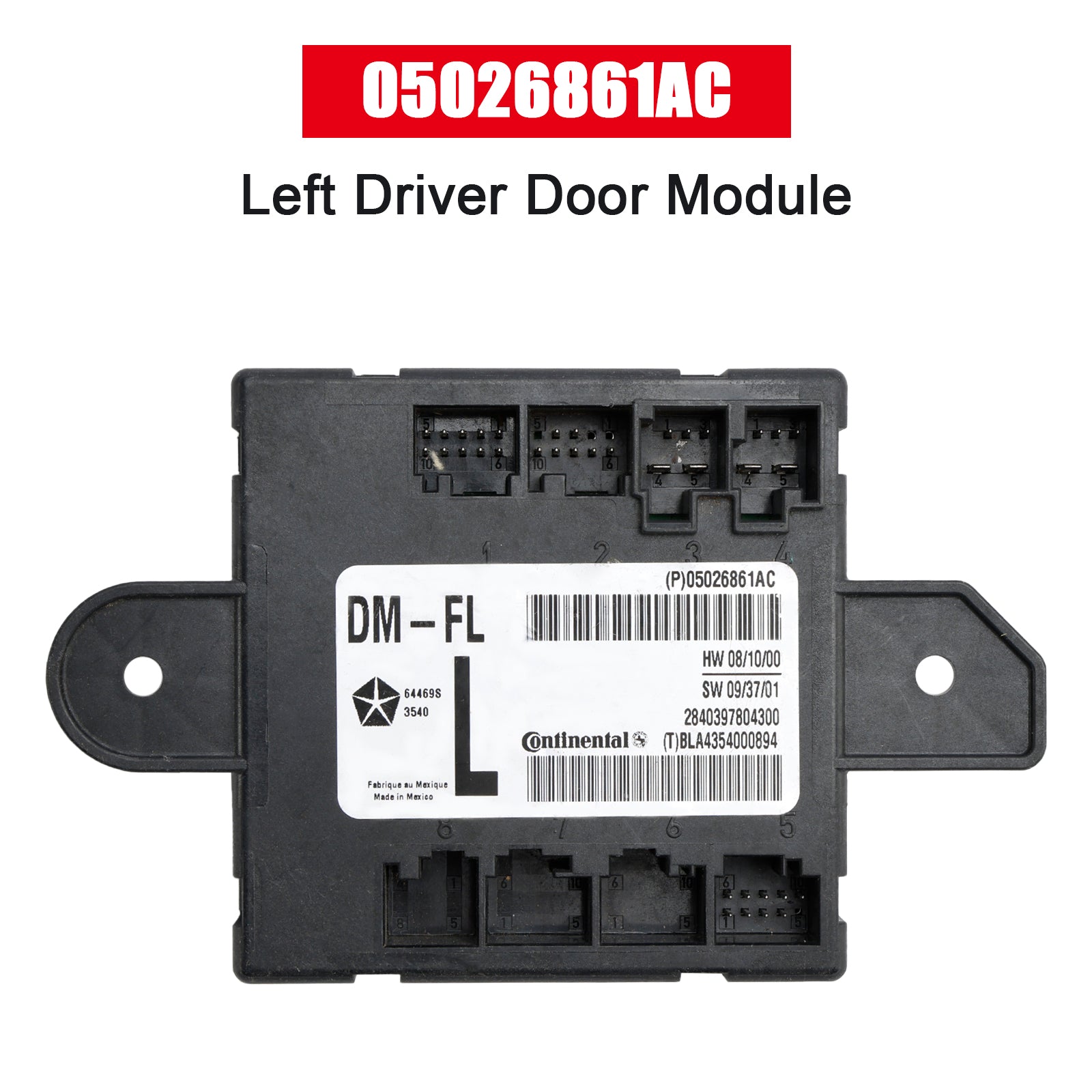 05026861AC Front Left Driver Door Control Module Compatible with Dodge Chrysler 2007-2020 Models | Power Window & Lock Repair Part | Perfect for Jeep Cherokee, Ram 1500, Dodge Charger & More