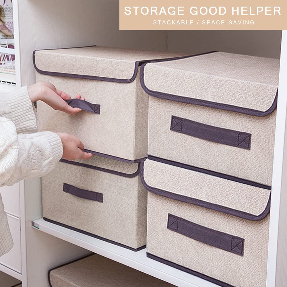 Foldable Storage Box with Dustproof Lid & Handle - Collapsible Organizer for Closet, Bedroom, Home - Beige | Perfect for Seasonal Clothes, Toys & Home Organization