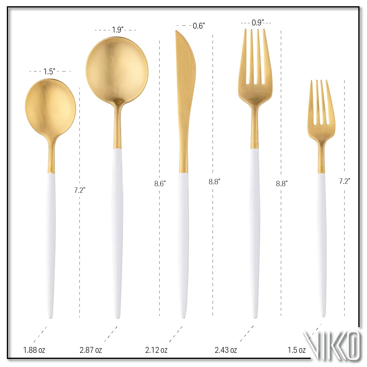 Vikko Decor Modern Flatware Set - Matte White & Gold 20-Piece Stainless Steel Silverware Set (18/10) for Upscale Dining - Long Handled Cutlery Service for 4 - Elegant Two-Tone Flatware for Weddings, Dinner Parties & Fine Dining