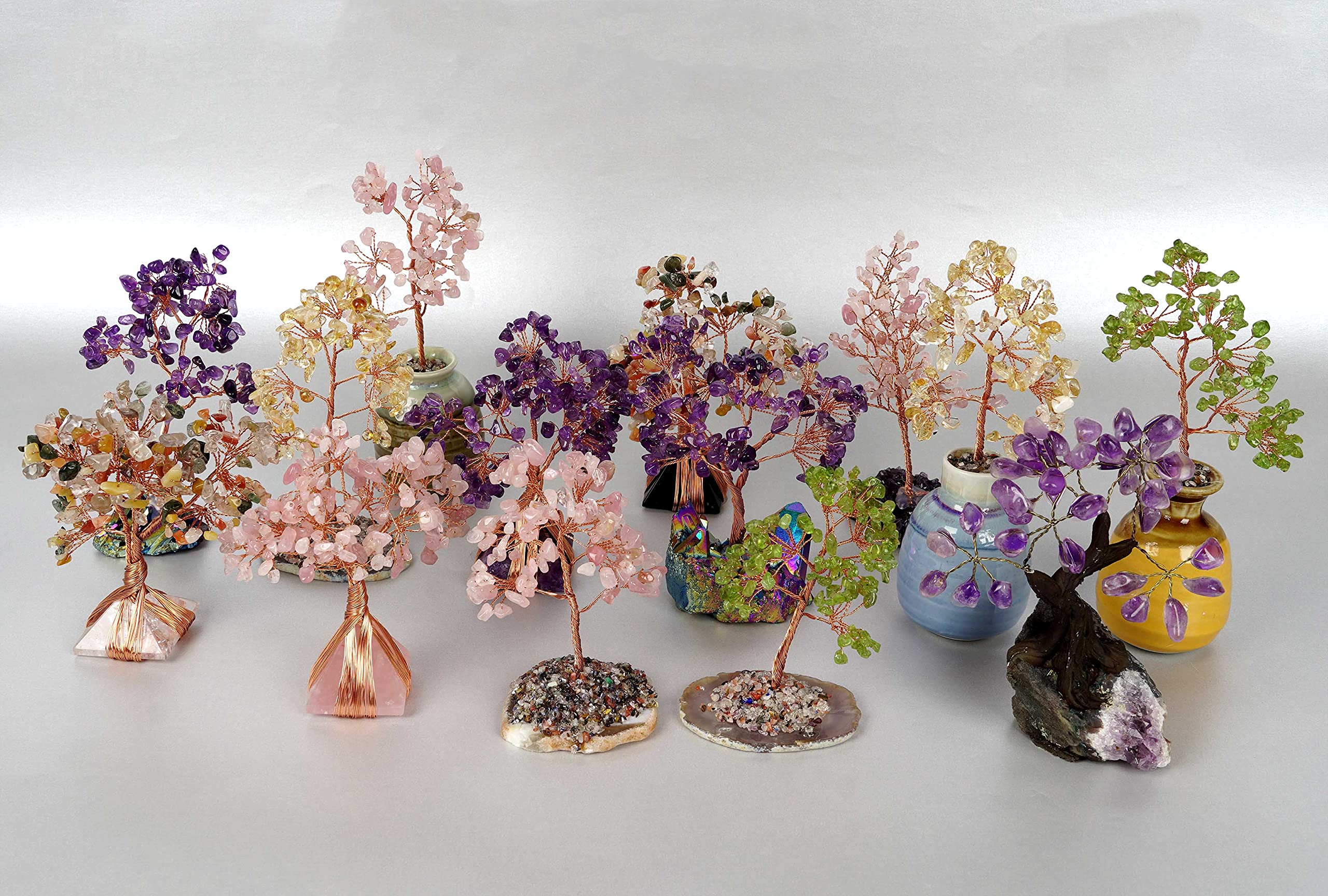 Rose Quartz Copper Wire Bonsai Tree - Feng Shui Healing Crystal Decor with Pyramid Base | Home Office Meditation Zen Gift