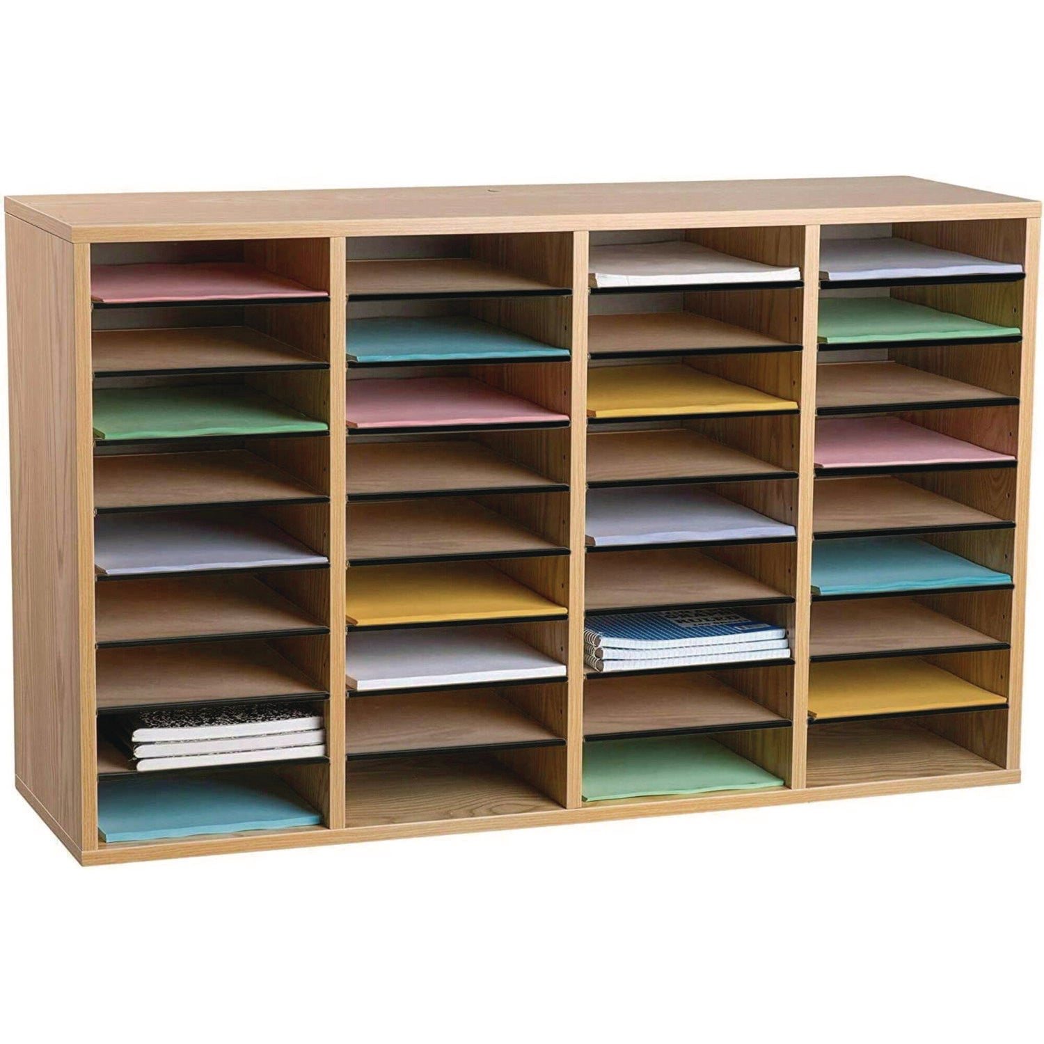 AdirOffice Wooden Adjustable 36-Compartment Letter Size Literature Organizer - Medium Oak (39.3