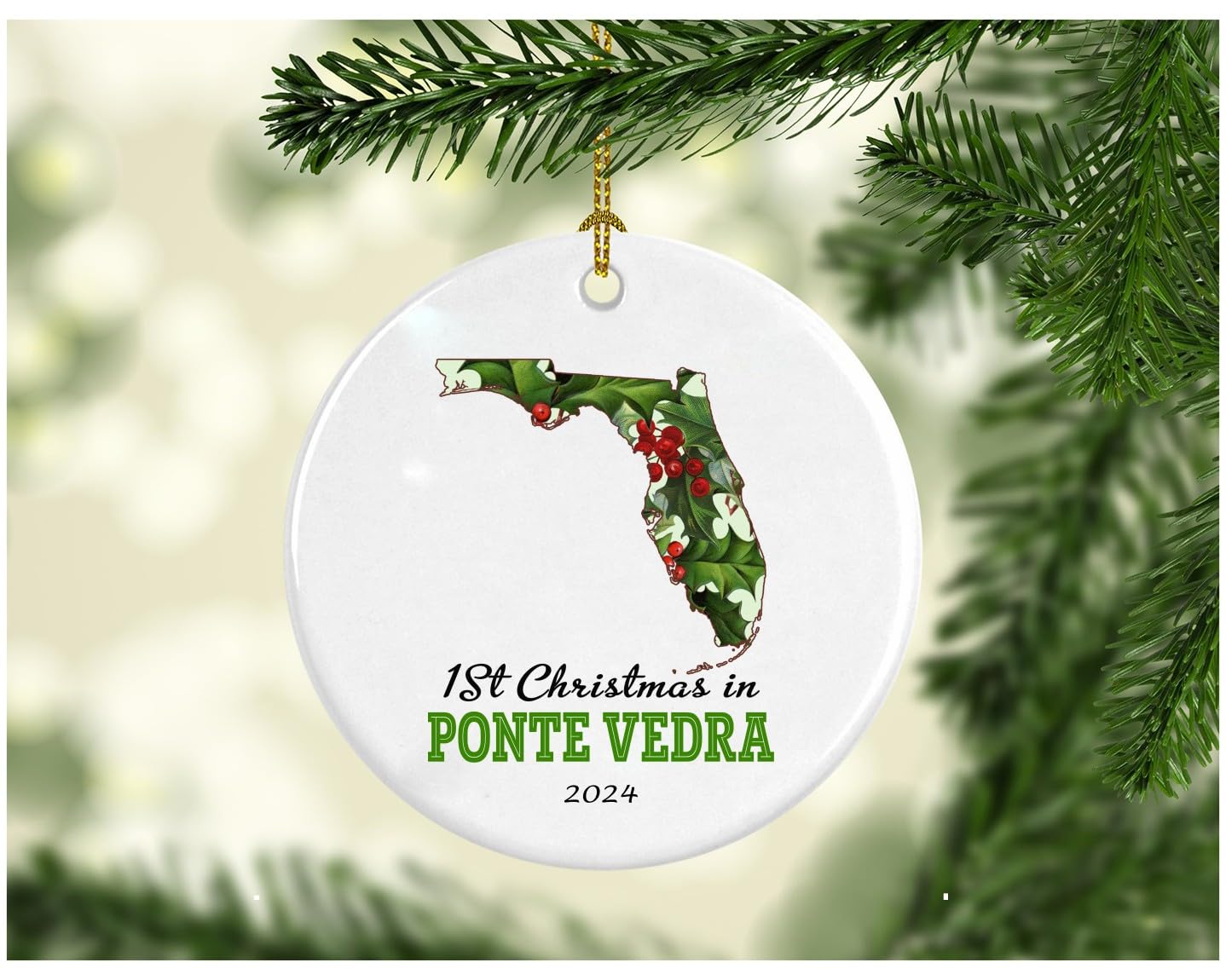 Personalized First Christmas Ornament - Custom Keepsake Gift for Kids, Family & Friends - Bulk Holiday Decor for Home, Office & Coworkers - Ponte Vedra FL 2024 Souvenir - Perfect for Tree Decorating & Gift Exchanges