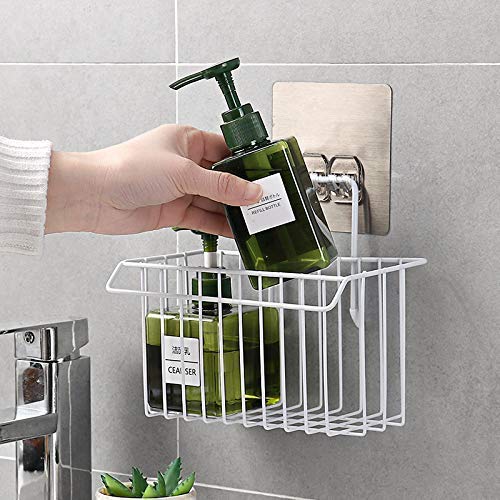 Premium Metal Sink Caddy Organizer - Rustproof Iron Sponge Holder & Drain Rack for Kitchen, Bathroom - Perfect for Brushes, Soap, Dishwashing Liquid, Towels, Shampoo & Cosmetic Bottles (Black) - Space-Saving Storage Solution for Countertops & Sinks