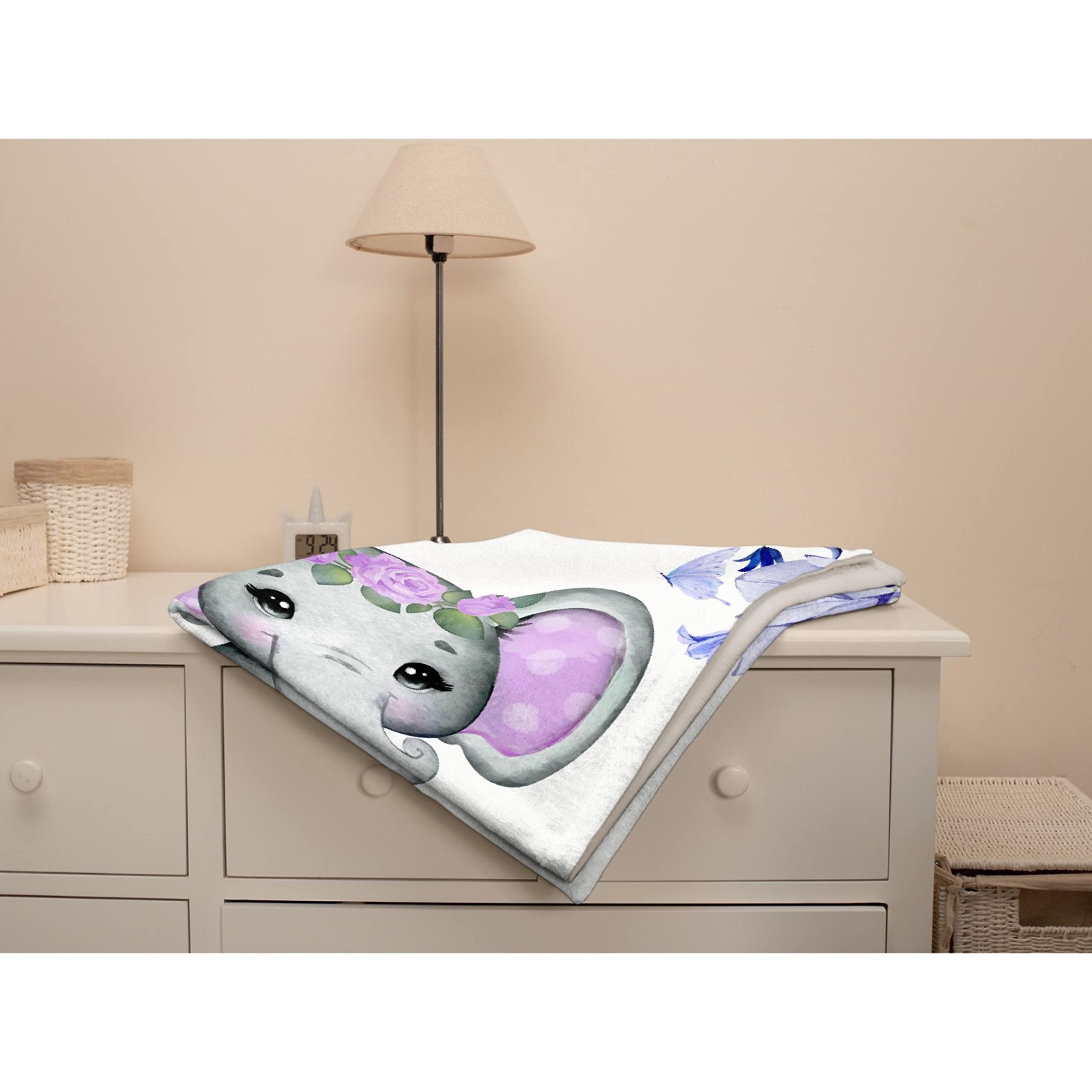 Personalized Baby Blanket with Name - Purple Floral Elephant Fleece Blanket for Girls & Boys | Custom Baby Shower Gift, Birthday Present for Daughter, Granddaughter, Niece | 120