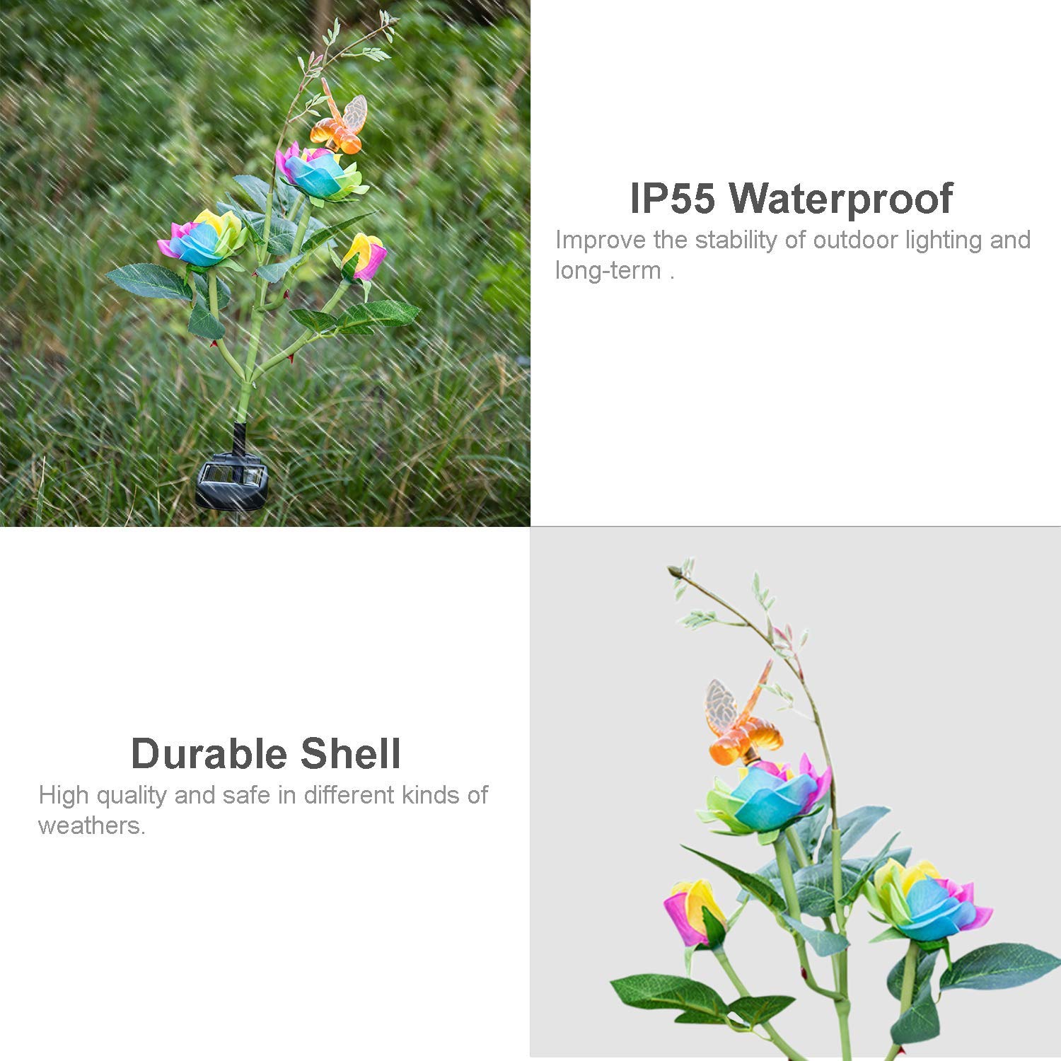 Ubersweet® Solar LED Flower Lights - Rose & Bee Shaped Garden Stake Lights for Pathway, Walkway, Lawn, Patio & Backyard | Waterproof Solar Powered Outdoor Landscape Lighting | Perfect for Romantic Garden Decor, Wedding Decorations & Nighttime Ambiance