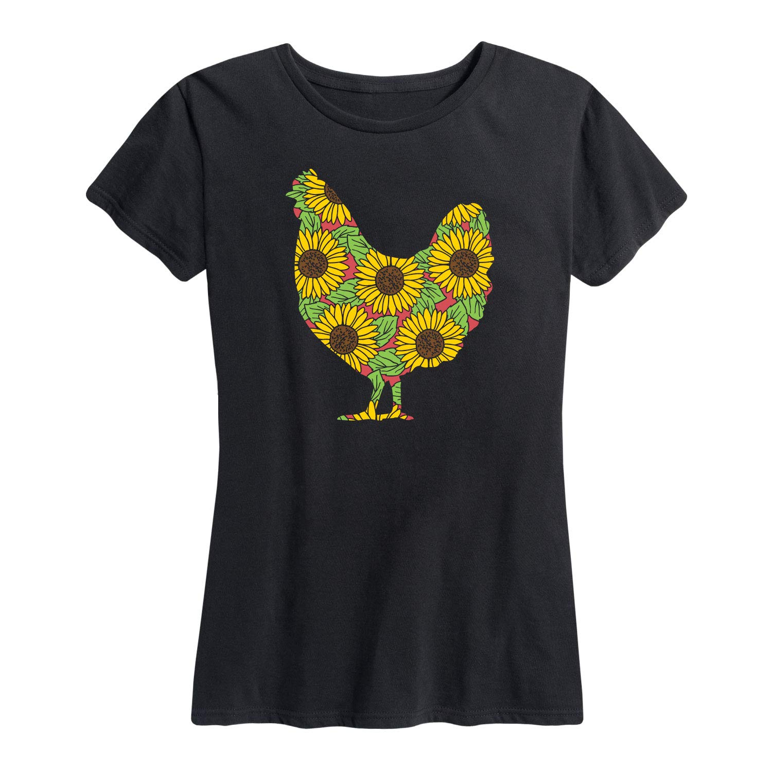 Sunflower Print Women's Short Sleeve Graphic T-Shirt - Cute Floral Chicken Design - Casual Summer Top for Outdoors, Travel & Daily Wear