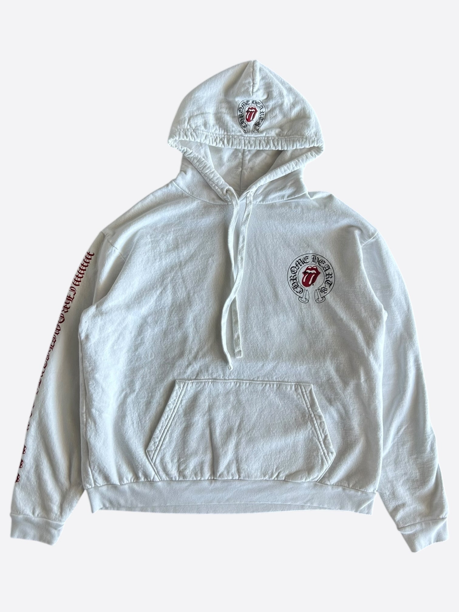 Chrome Hearts Rolling Stones Hoodie - White & Red Horseshoe Logo Sweatshirt for Men & Women | Streetwear Fashion, Casual Outfit, Gift for Music Fans