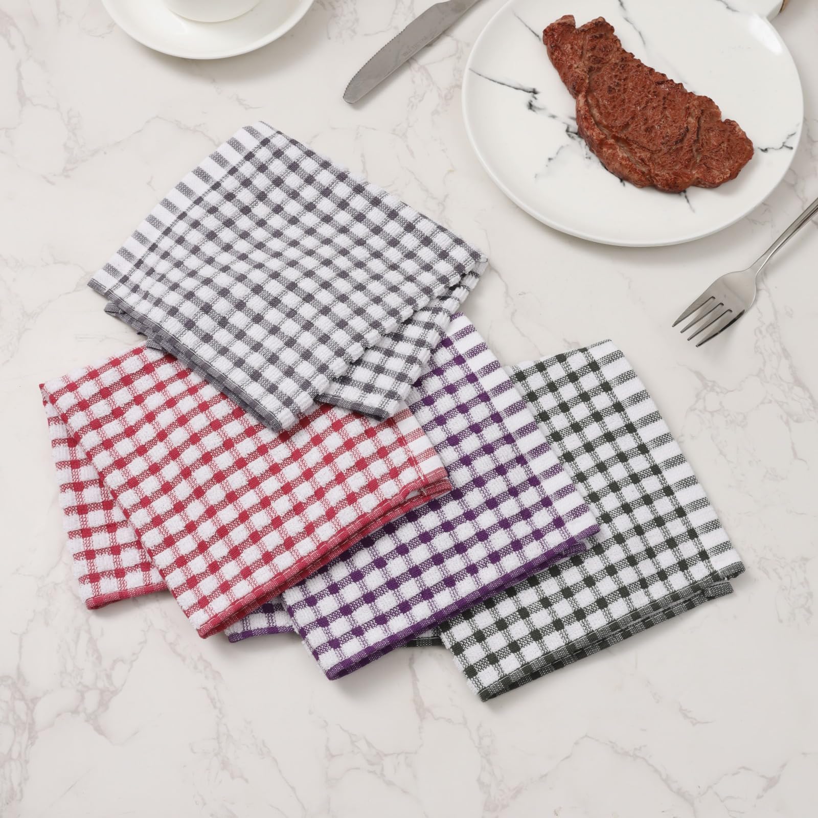 Oeleky 8-Pack 100% Cotton Kitchen Dish Cloths - 12x12 Inch Absorbent & Quick-Drying Dish Rags for Washing Dishes, Cleaning Countertops & Household Chores (Mix-3 Colors)