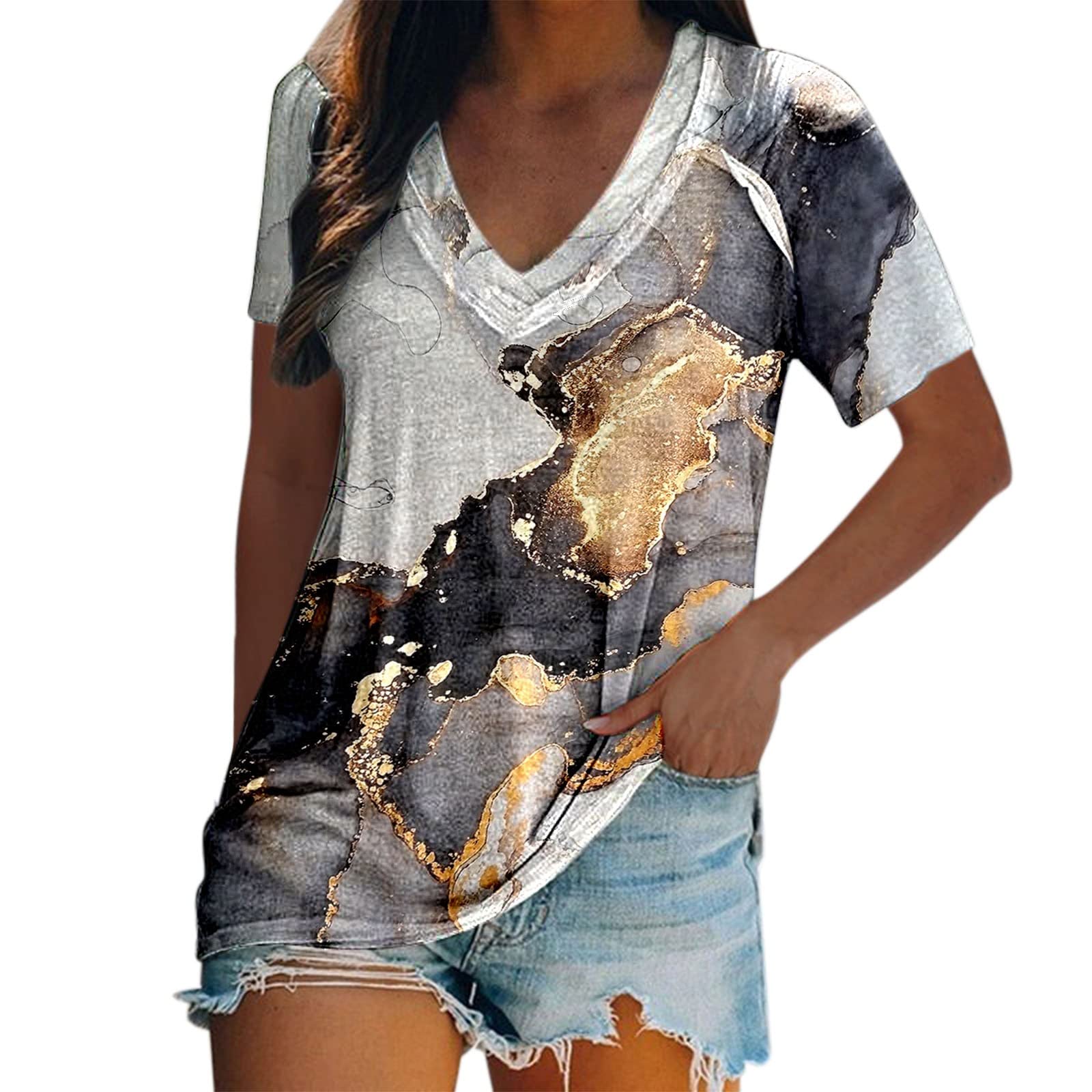 Women's Summer V-Neck Short Sleeve T-Shirts - Colorful Butterfly Printed Loose Graphic Tunic Tops | Casual Wear, Beach Outfits & Vacation Essentials