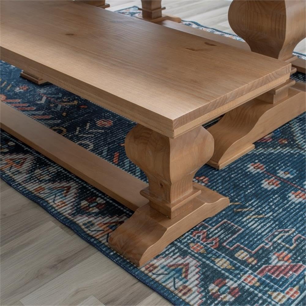 Linon Larson Solid Pine Wood Double Pedestal Bench - Rustic Honey Brown Finish | Durable Entryway, Bedroom, or Dining Room Seating Bench