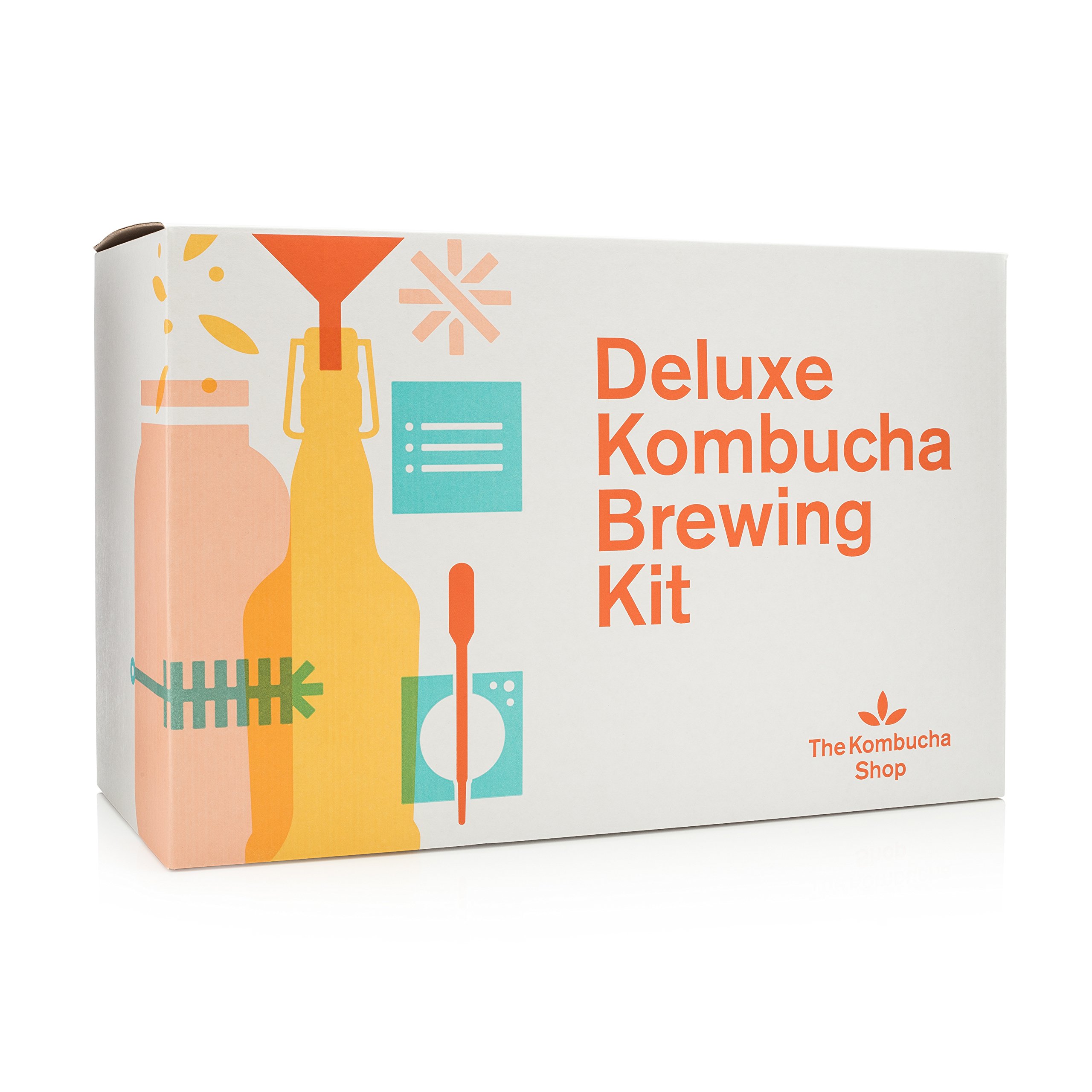 Premium Kombucha Brewing Kit - Includes 6 Swing Top Bottles, Stainless Steel Funnel, Custom Brush & Tea for 10 Gallons | Home Brewing Starter Set for Healthy Probiotic Drinks | Perfect for Beginners & Kombucha Enthusiasts