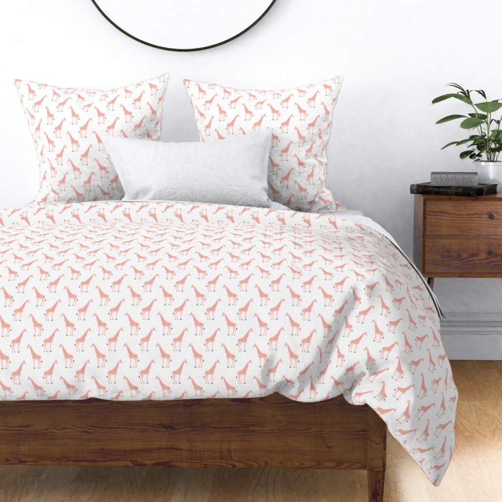 Giraffe Safari Animals Cotton Sateen Duvet Cover Full/Queen - Pink Blush Giraffe Print Nursery Bedding for Baby Girl's Zoo-Themed Room | Perfect for Kids' Bedrooms, Nursery Decor & Safari-Themed Home Design