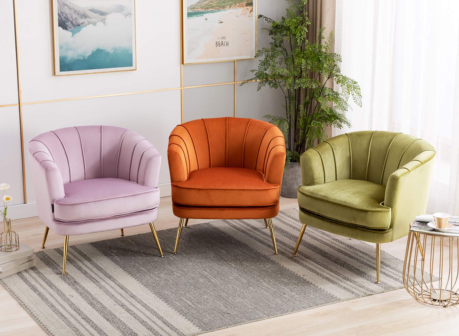 Artechworks Modern Velvet Barrel Chair - Gold Leg Accent Armchair with Channel Tufted Back for Living Room, Bedroom & Home Office - Orange Caramel Club Chair | Perfect for Reading Nooks, Lounge Areas & Cozy Corners